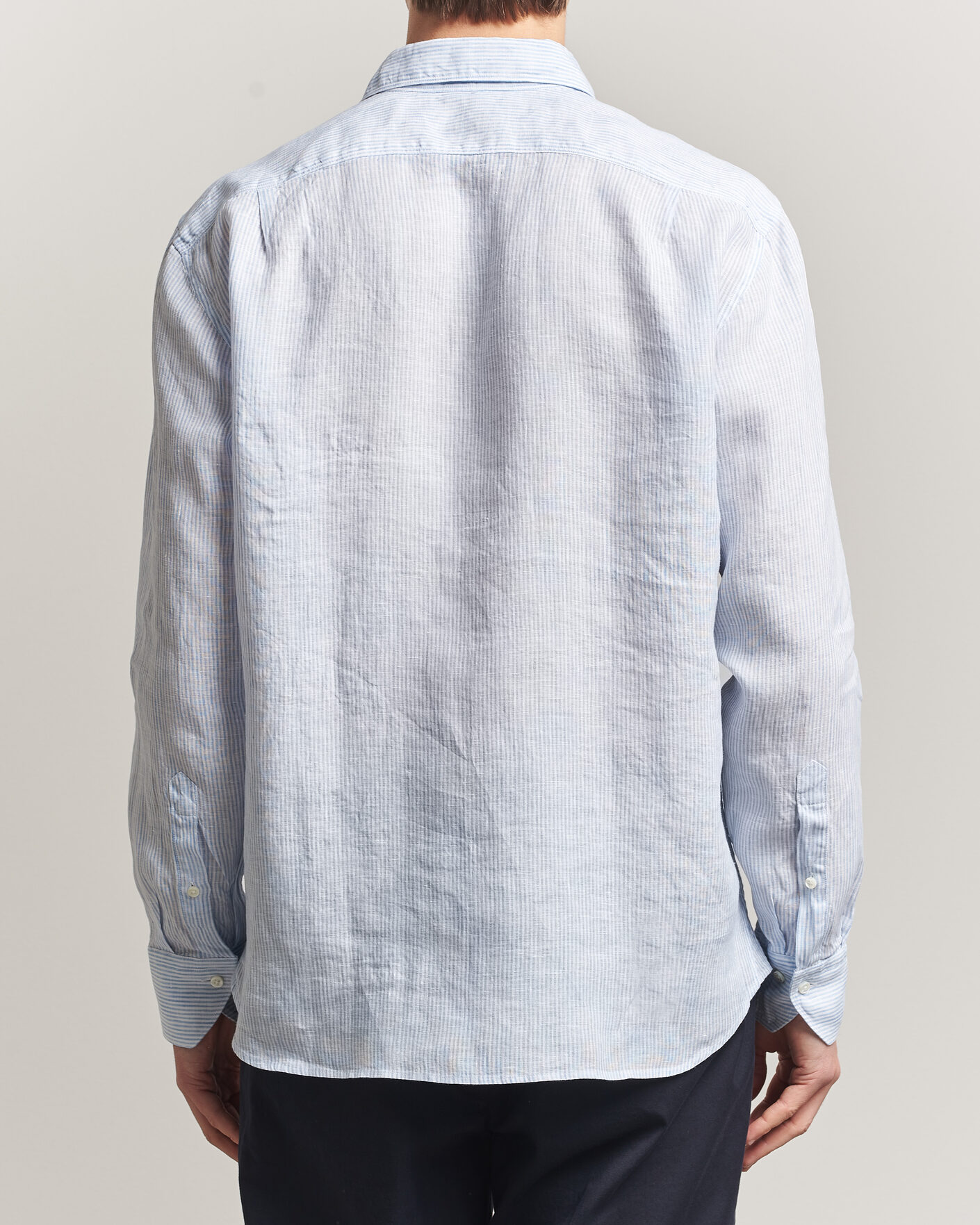 Herren | Hemden | Stenströms | Regular Fit Thin Striped Linen Shirt Light Blue