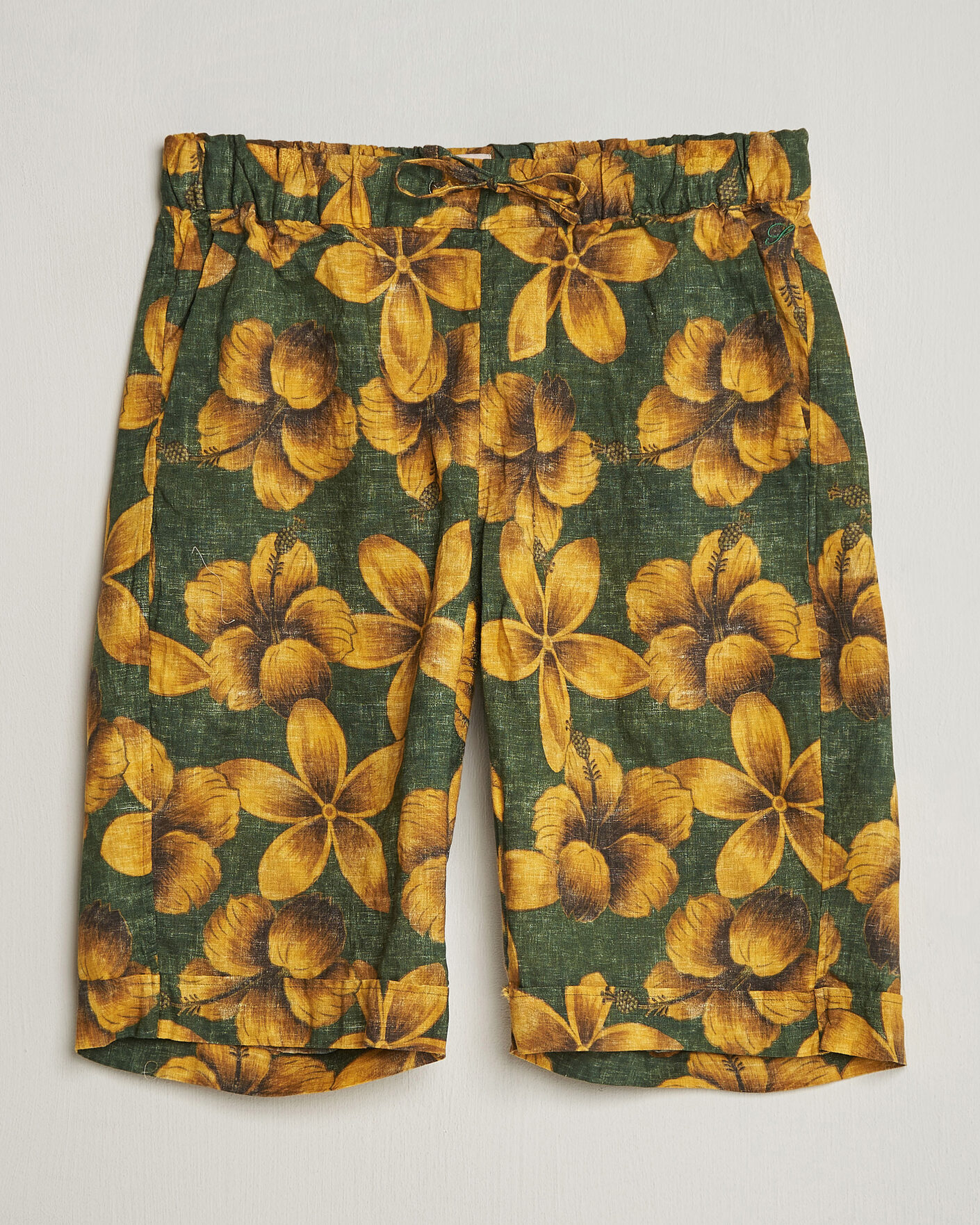 Herren | Shorts | Stenströms | Flower Printed Linen Shorts Green