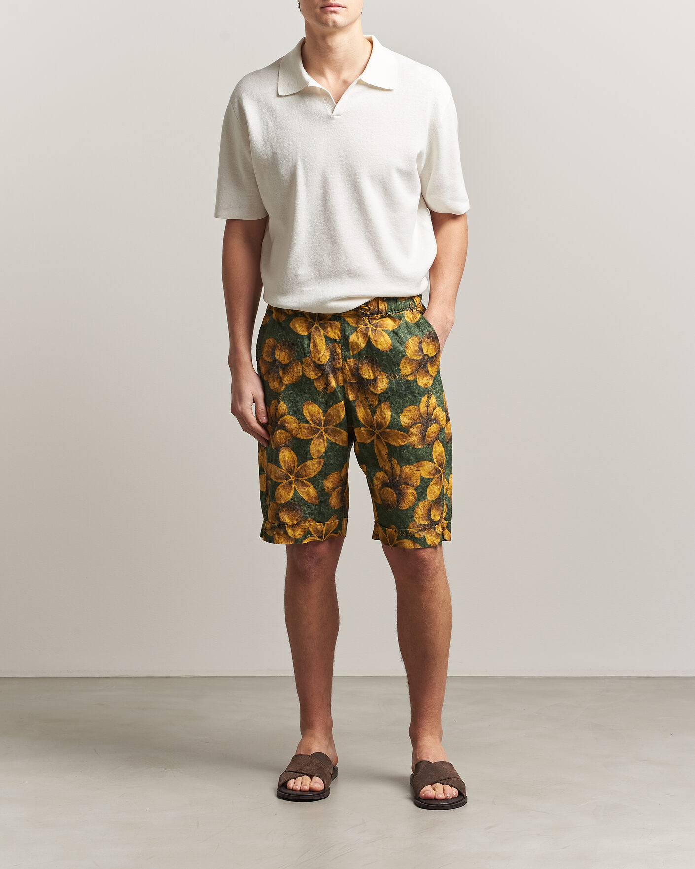 Herren | Shorts | Stenströms | Flower Printed Linen Shorts Green