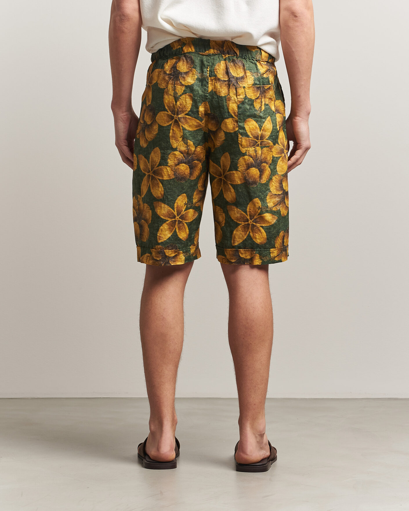 Herren | Shorts | Stenströms | Flower Printed Linen Shorts Green