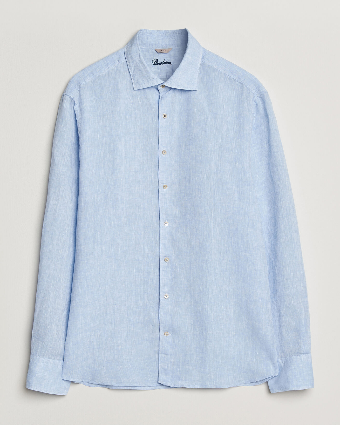 Herren | Hemden | Stenströms | Regular Fit Cut Away Linen Shirt Light Blue