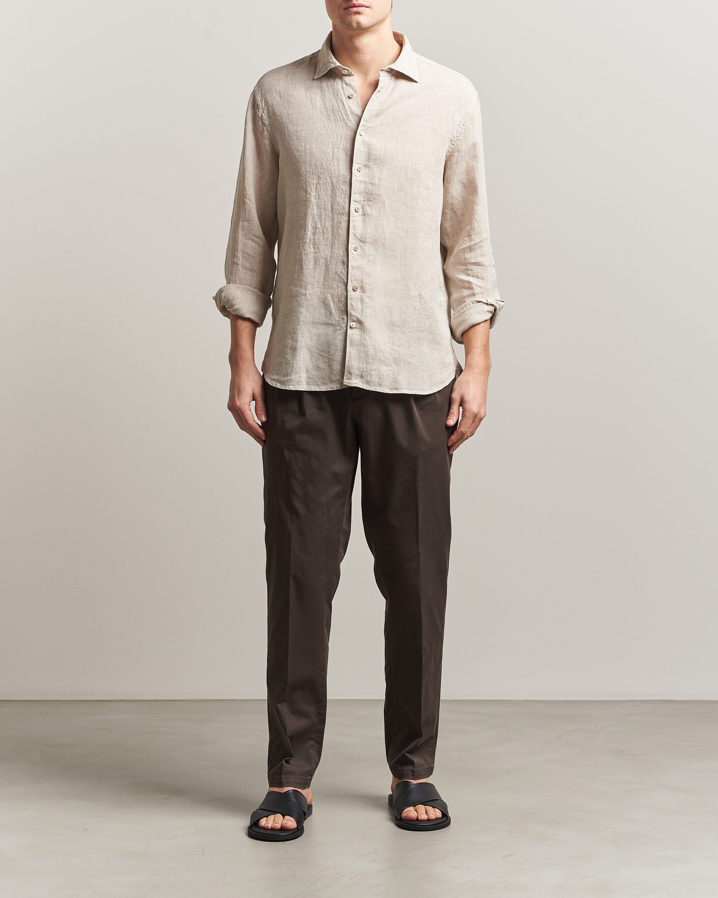 Herren | Hemden | Stenströms | Regular Fit Cut Away Linen Shirt Beige