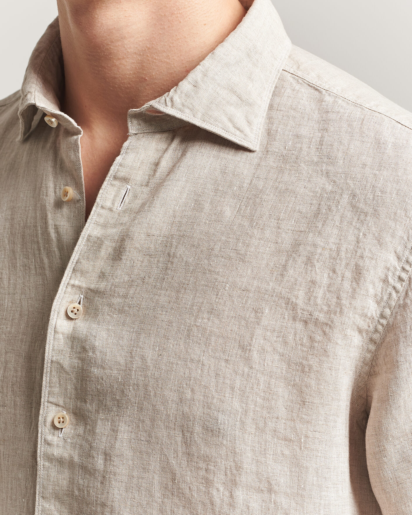 Herren | Hemden | Stenströms | Regular Fit Cut Away Linen Shirt Beige