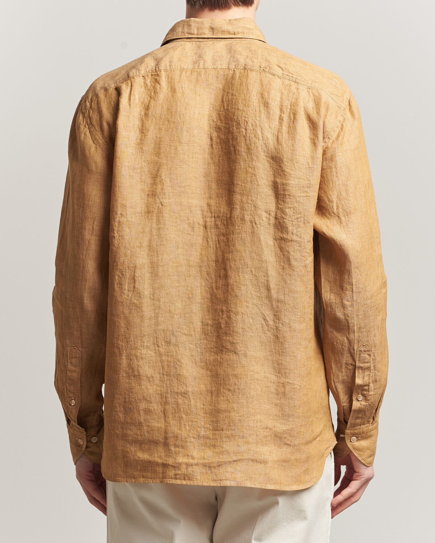 Herren | Hemden | Stenströms | Regular Fit Cut Away Linen Shirt Light Brown