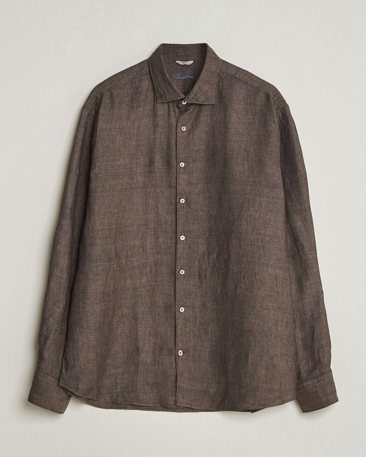 Herren | Hemden | Stenströms | Regular Fit Cut Away Linen Shirt Brown
