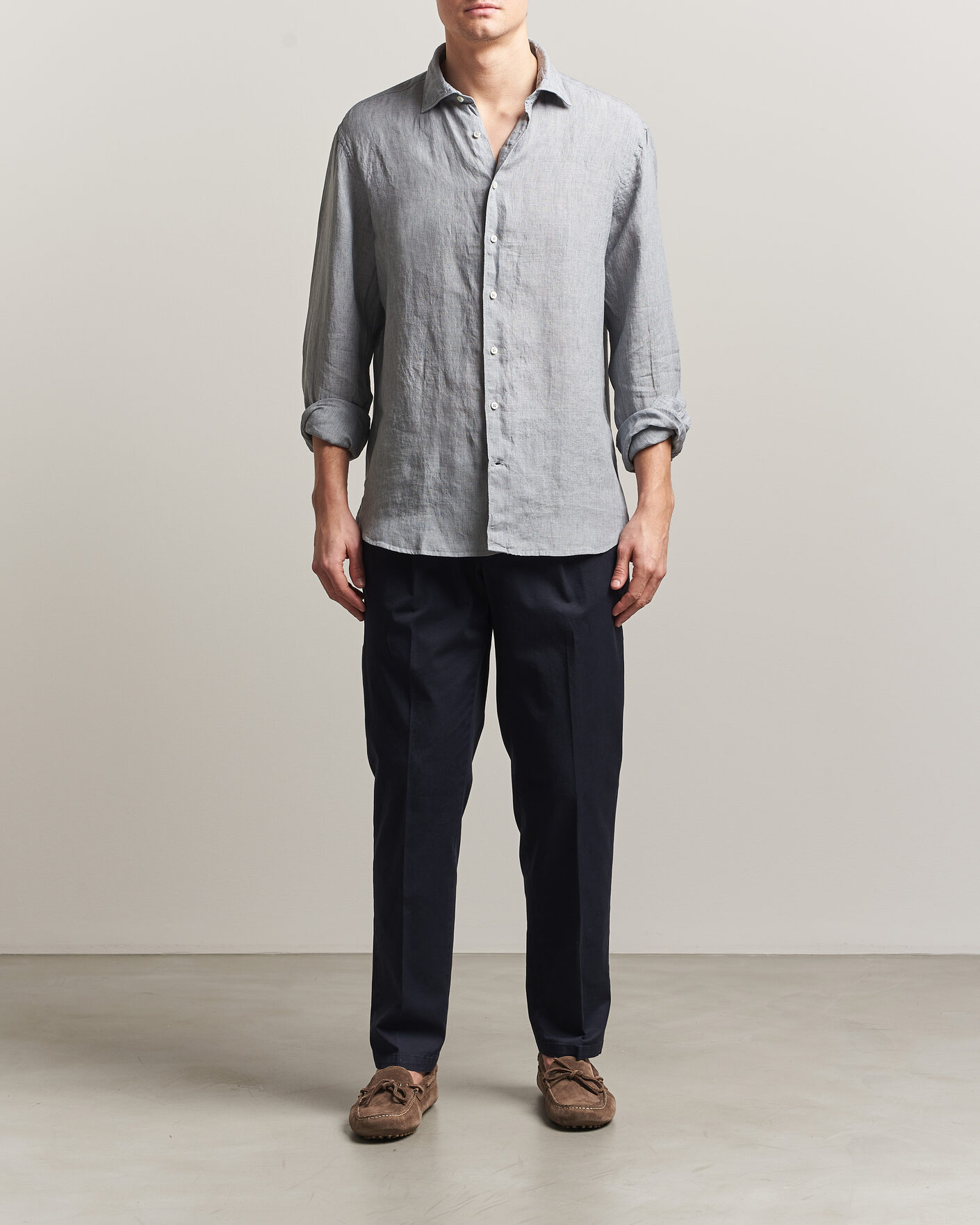 Herren | Hemden | Stenströms | Regular Fit Cut Away Linen Shirt Grey