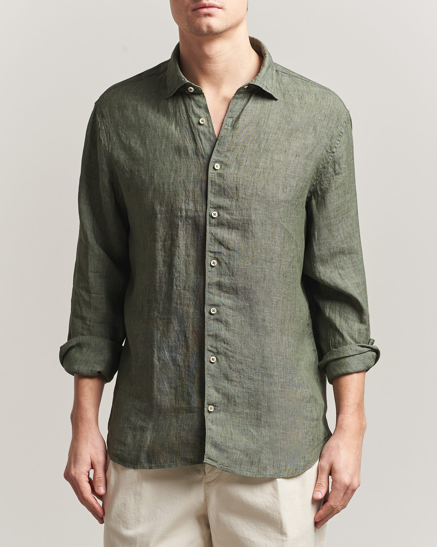 Herren | Hemden | Stenströms | Regular Fit Cut Away Linen Shirt Green