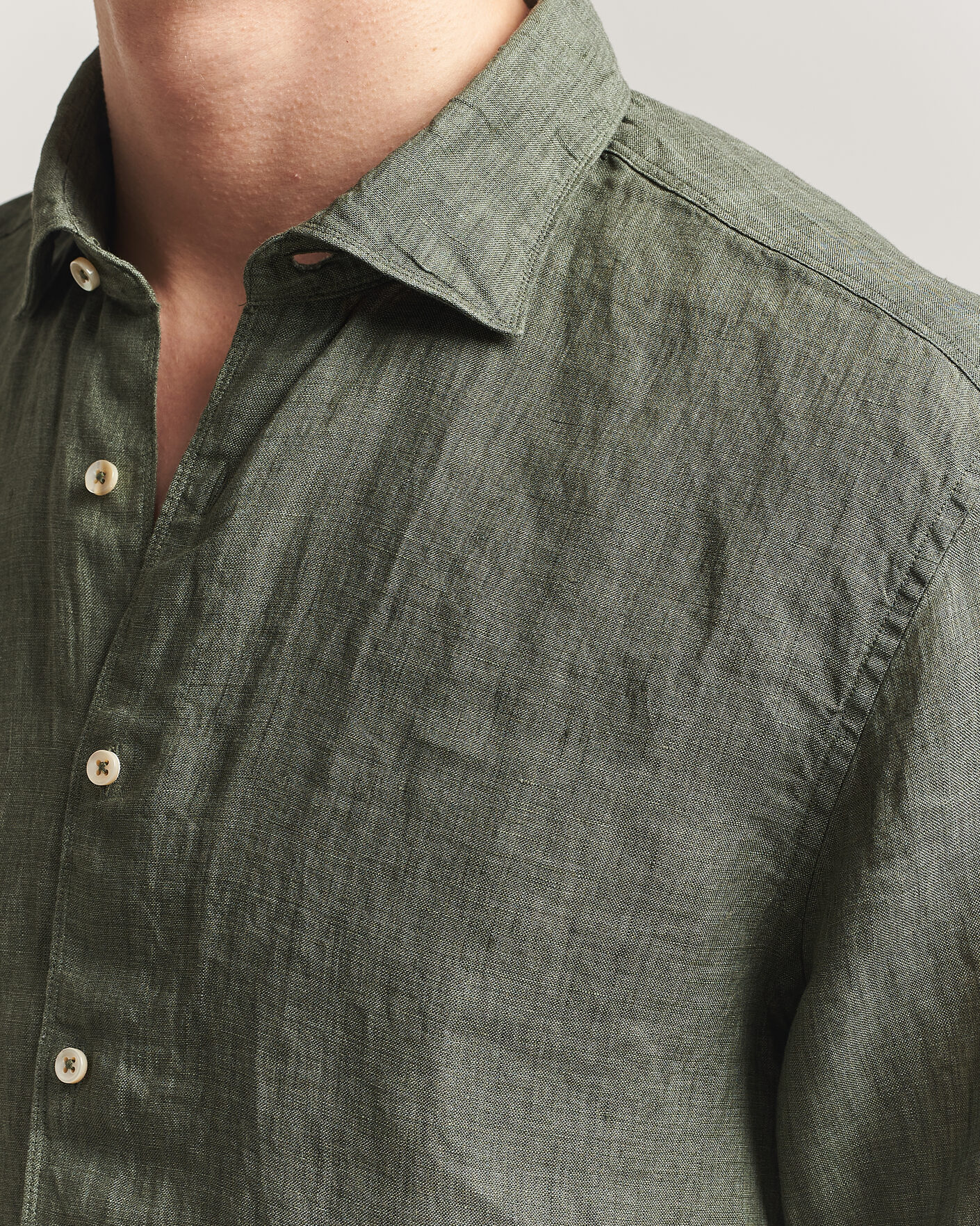 Herren | Hemden | Stenströms | Regular Fit Cut Away Linen Shirt Green