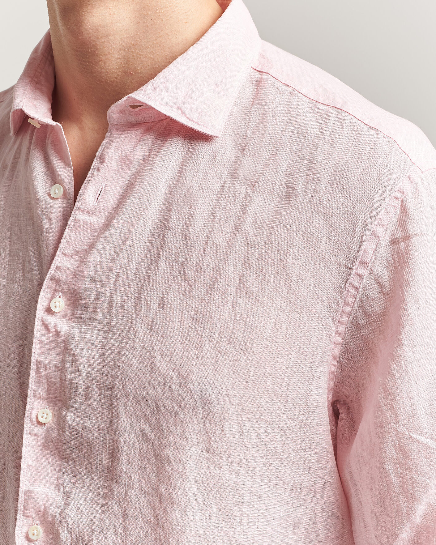 Herren | Hemden | Stenströms | Regular Fit Cut Away Linen Shirt Soft Pink