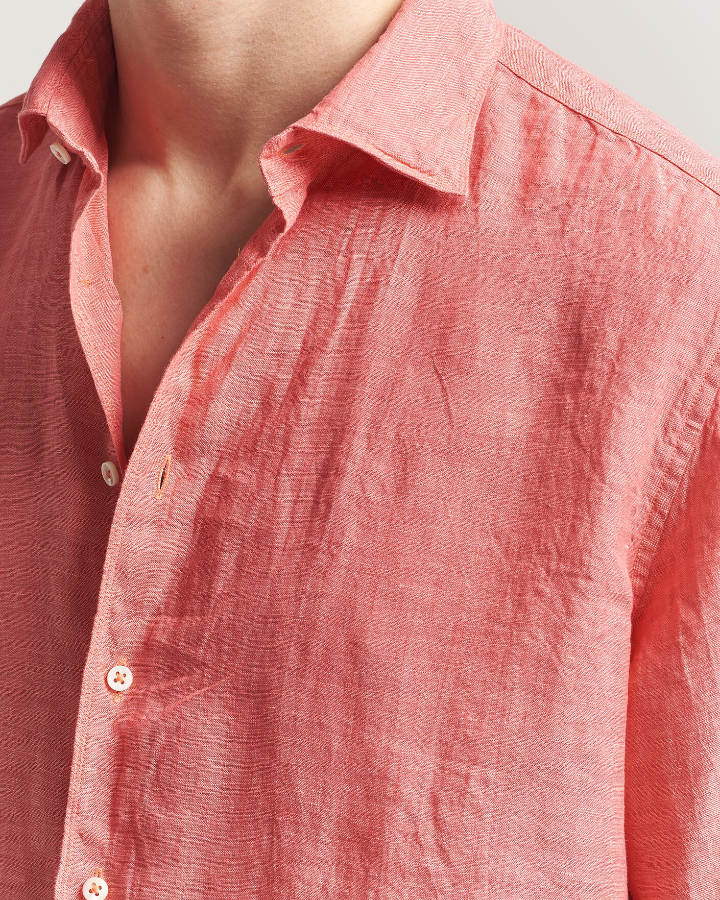 Herren | Hemden | Stenströms | Regular Fit Cut Away Linen Shirt Raspberry