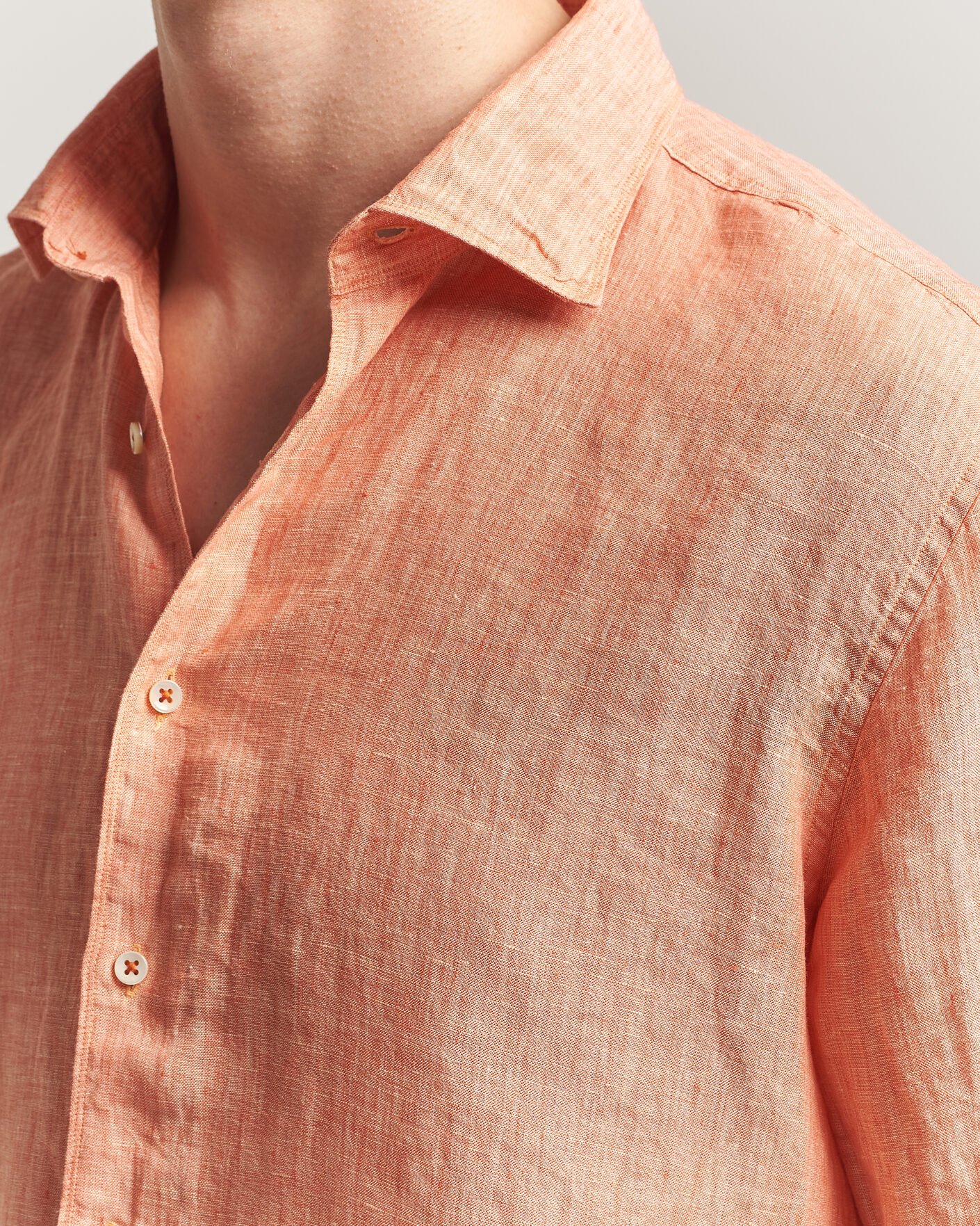 Herren | Hemden | Stenströms | Regular Fit Cut Away Linen Shirt Orange