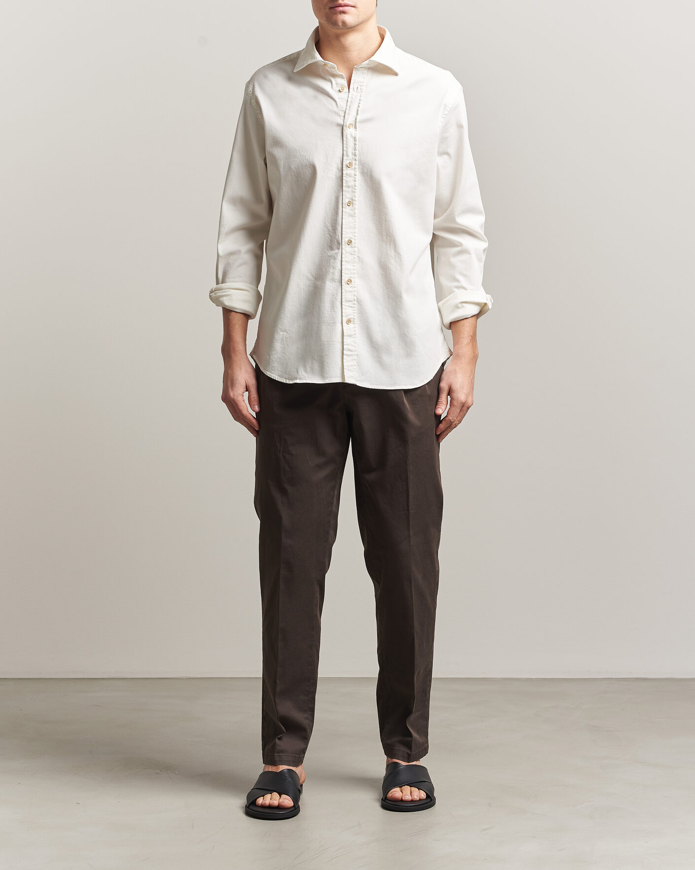 Herren | Hemden | Stenströms | Regular Fit Garment Washed Denim Shirt White