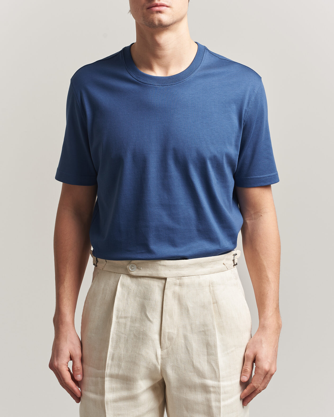 Herren | T-Shirts | Eton | Supima Cotton Crew Neck T-Shirt Mid Blue