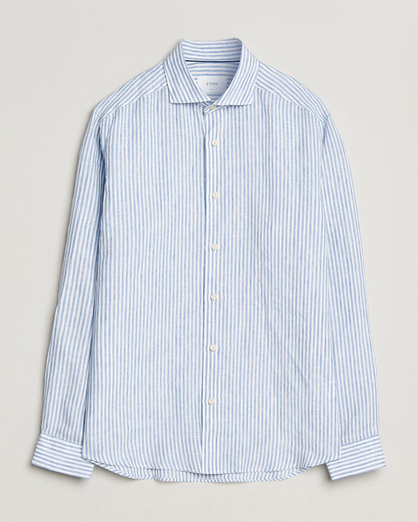 Herren | Hemden | Eton | Casual Fit Striped Linen Shirt Light Blue
