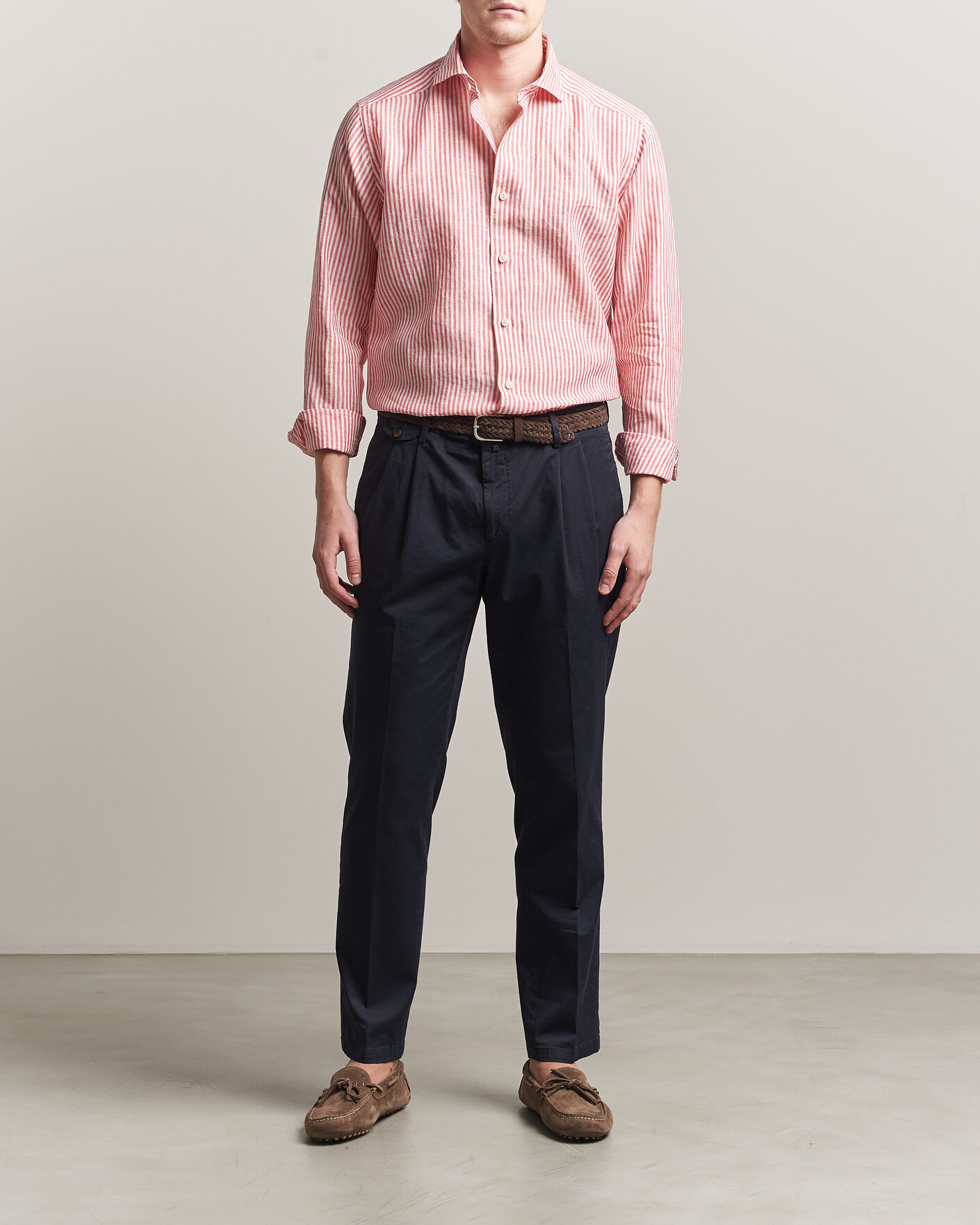 Herren | Hemden | Eton | Casual Fit Striped Linen Shirt Red
