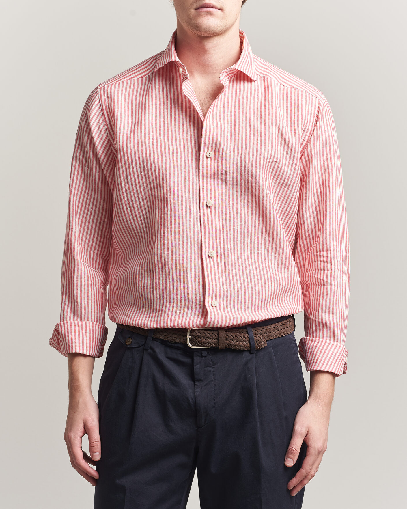 Herren | Hemden | Eton | Casual Fit Striped Linen Shirt Red