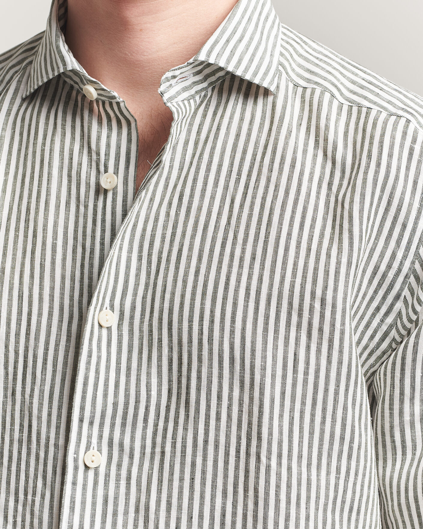 Herren | Hemden | Eton | Casual Fit Striped Linen Shirt Dark Green