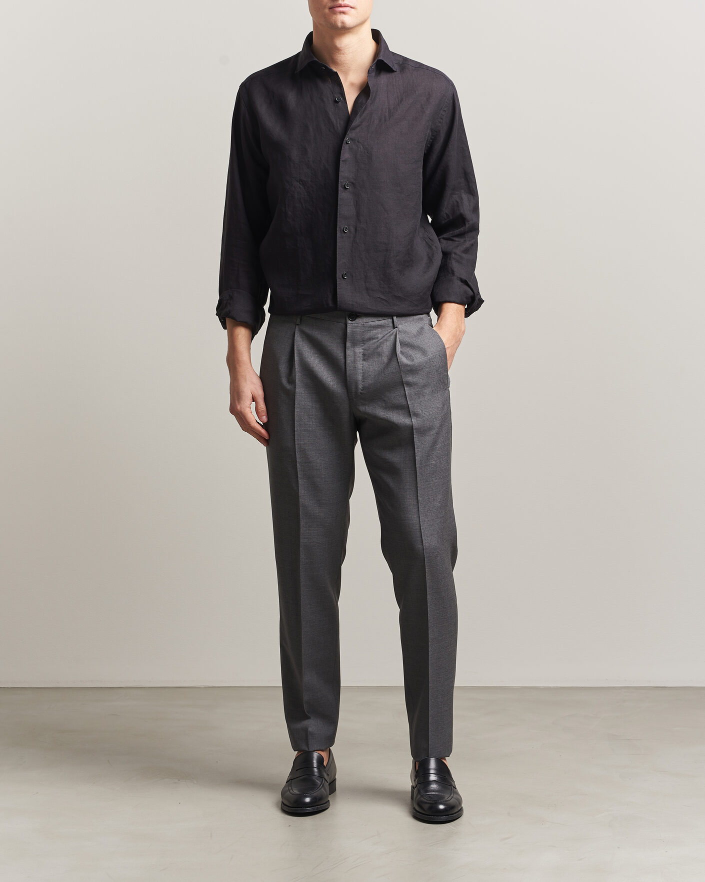 Herren | Hemden | Eton | Casual Fit Linen Shirt Black