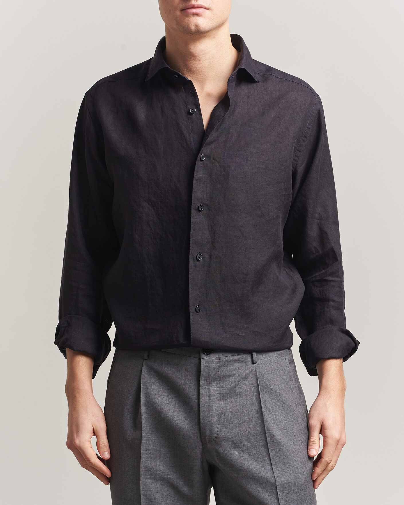 Herren | Hemden | Eton | Casual Fit Linen Shirt Black