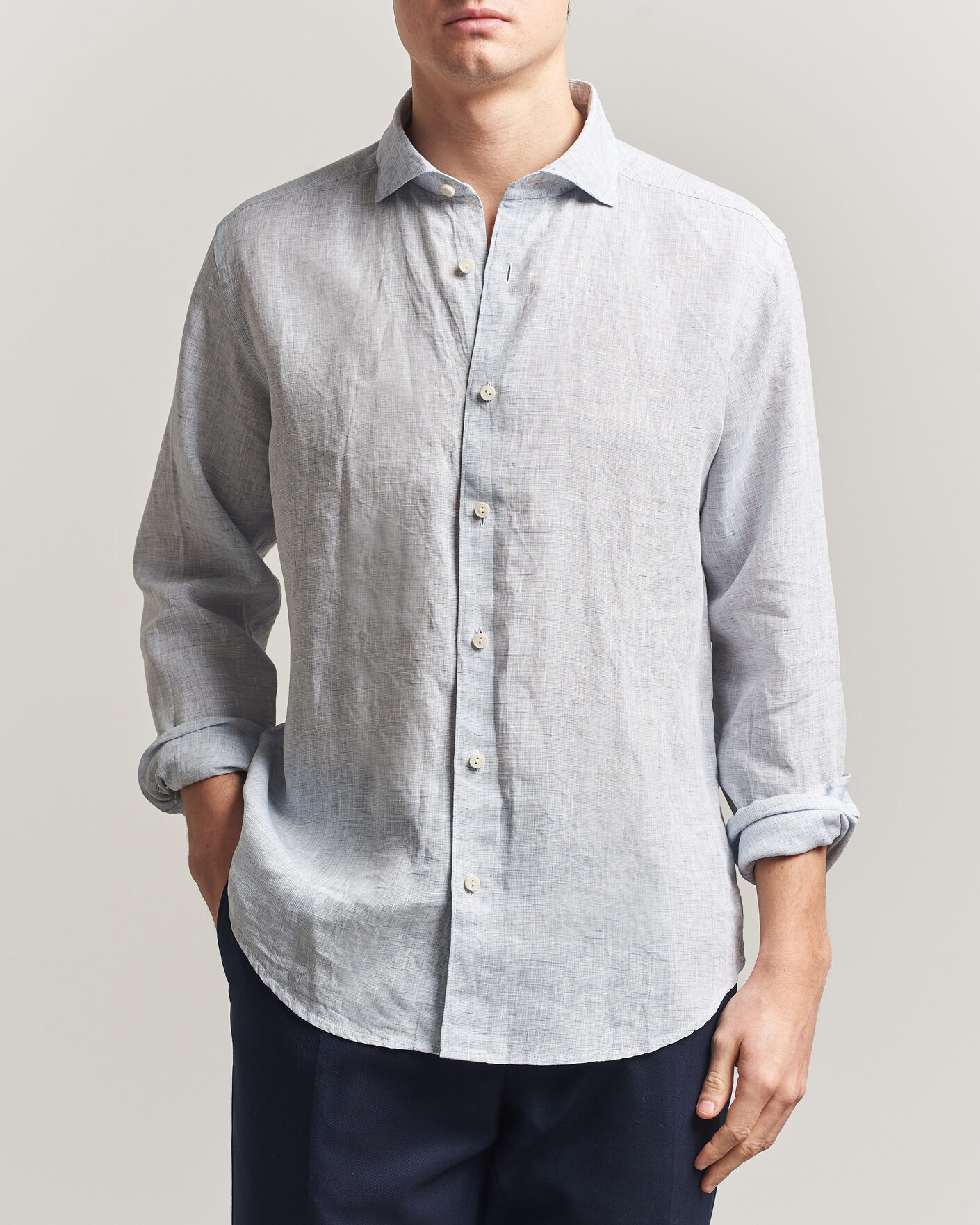 Herren | Hemden | Eton | Casual Fit Linen Shirt Light Blue