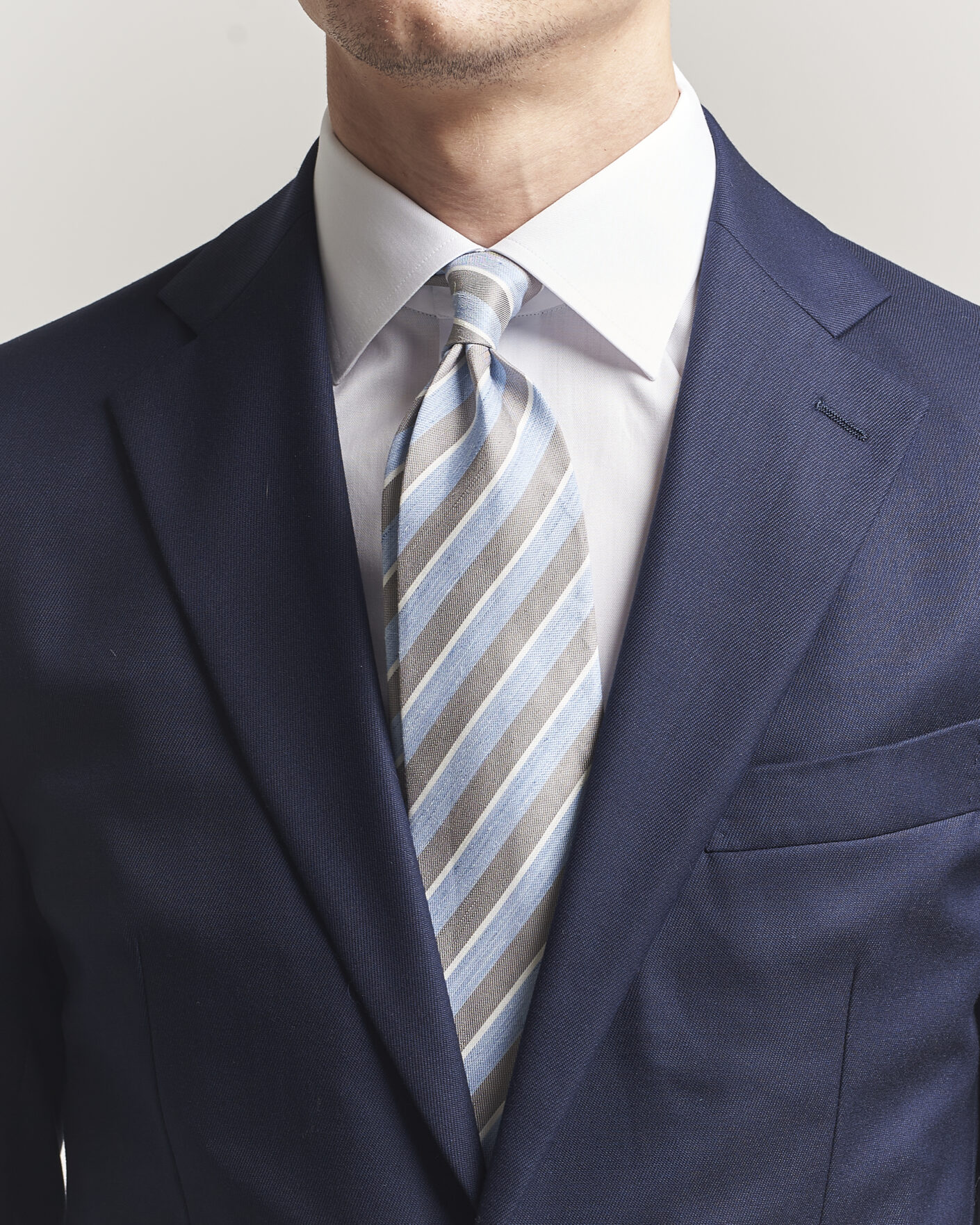 Herren | Krawatten | Eton | Striped Linen Silk Tie Brown/Blue