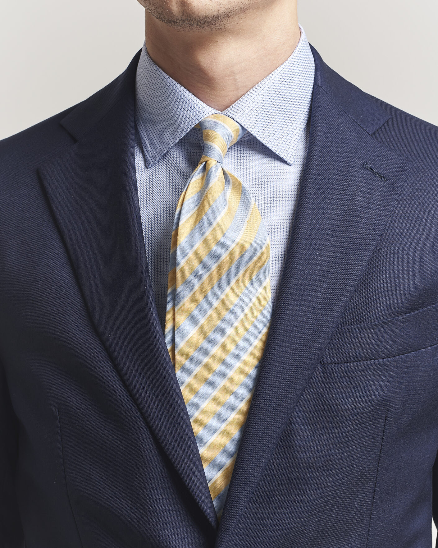 Herren | Krawatten | Eton | Striped Linen Silk Tie Yellow/Blue