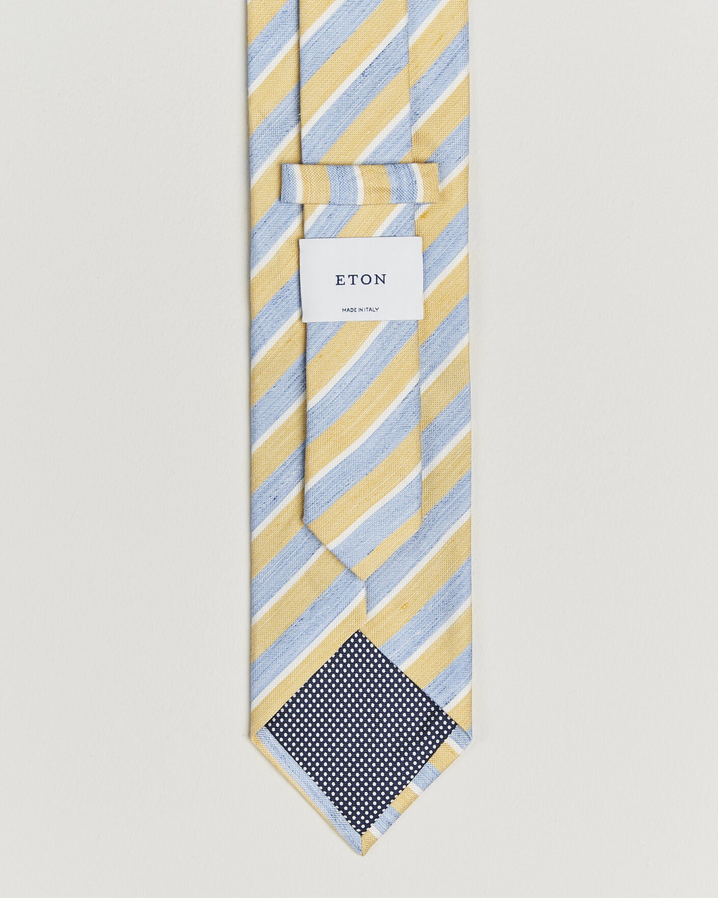 Herren | Krawatten | Eton | Striped Linen Silk Tie Yellow/Blue