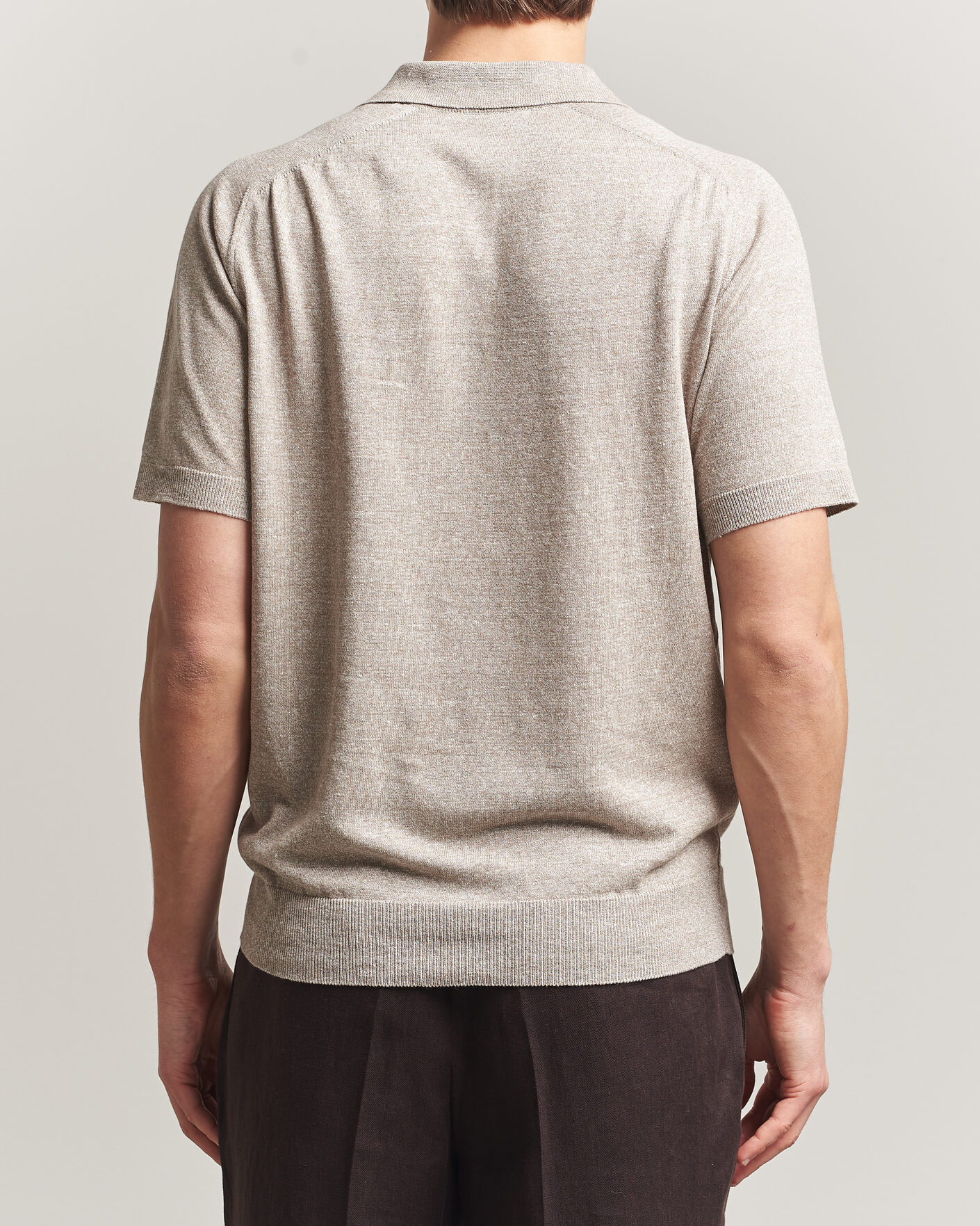 Herren | Poloshirts | Eton | Cotton Linen Fine Knit Polo Beige