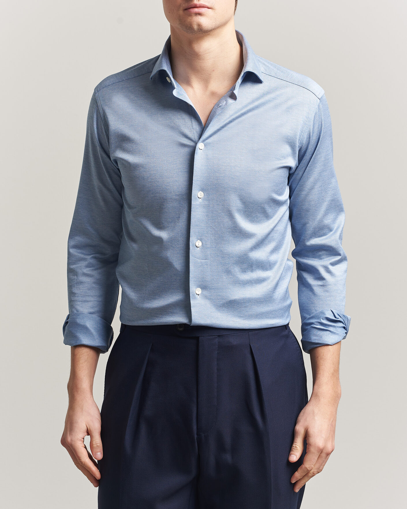 Herren | Hemden | Eton | Filo di Scozia Knitted Shirt Light Blue