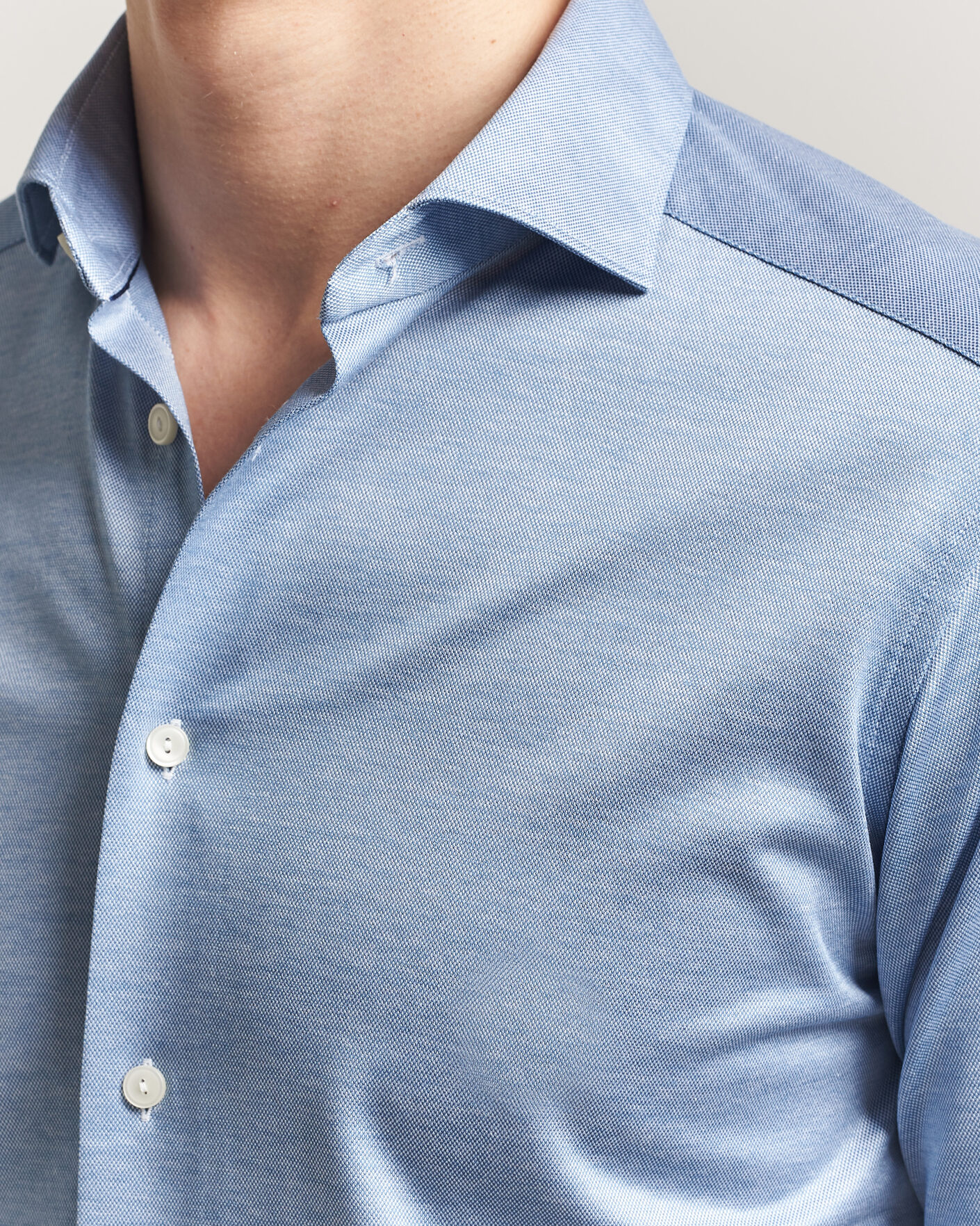 Herren | Hemden | Eton | Filo di Scozia Knitted Shirt Light Blue