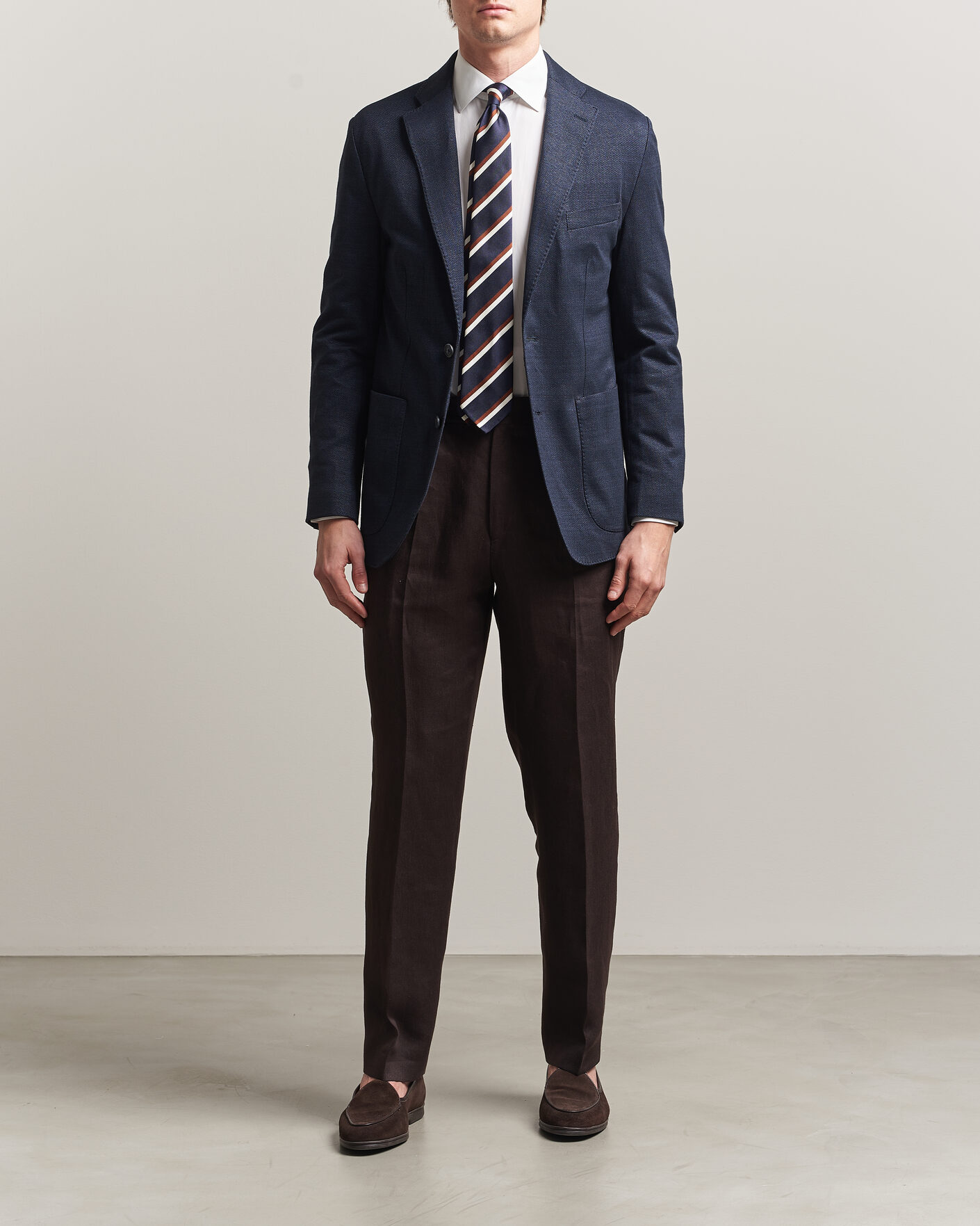 Herren | Sakkos | Eton | Linen Jersey Herringbone Blazer Navy Blue