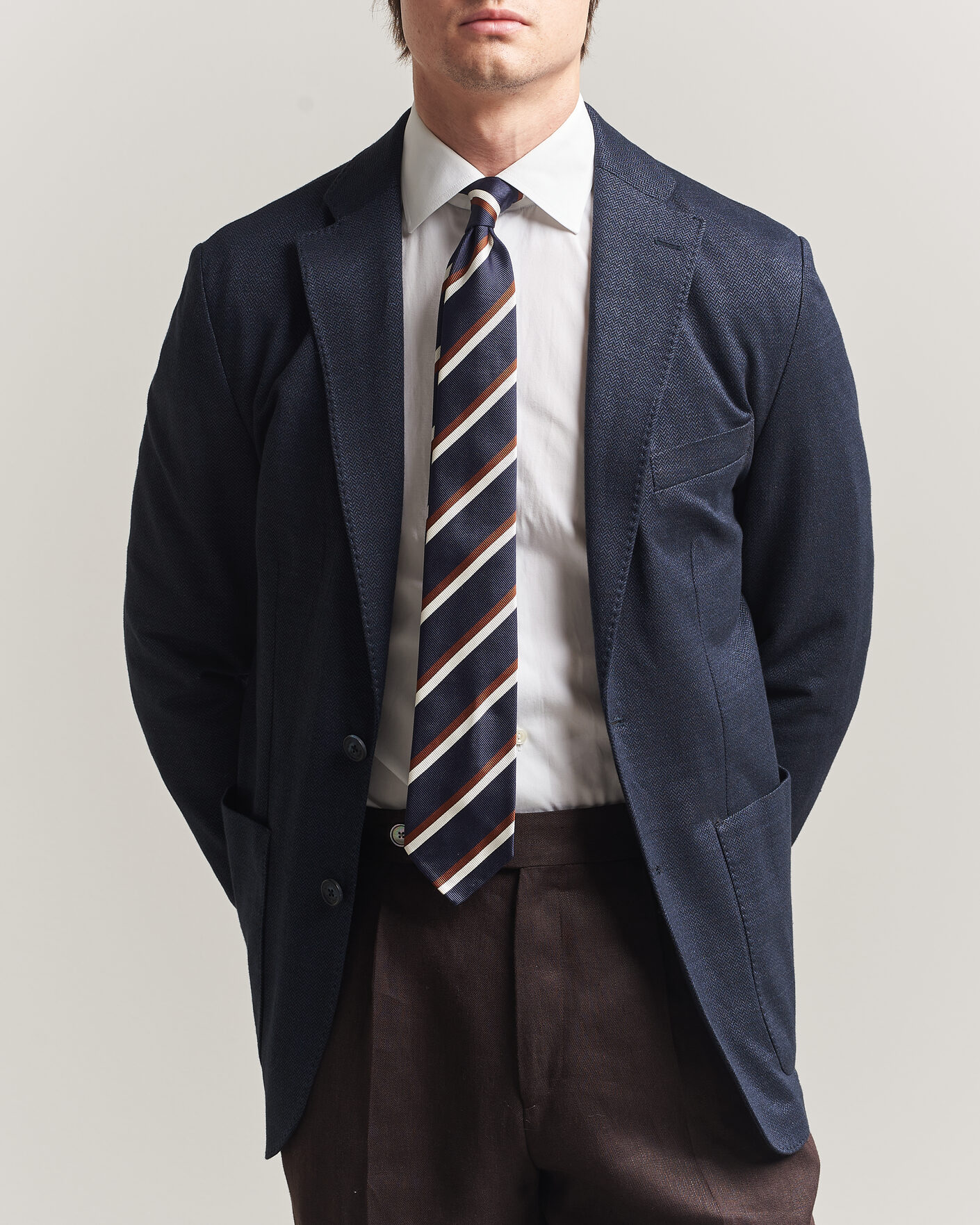 Herren | Sakkos | Eton | Linen Jersey Herringbone Blazer Navy Blue