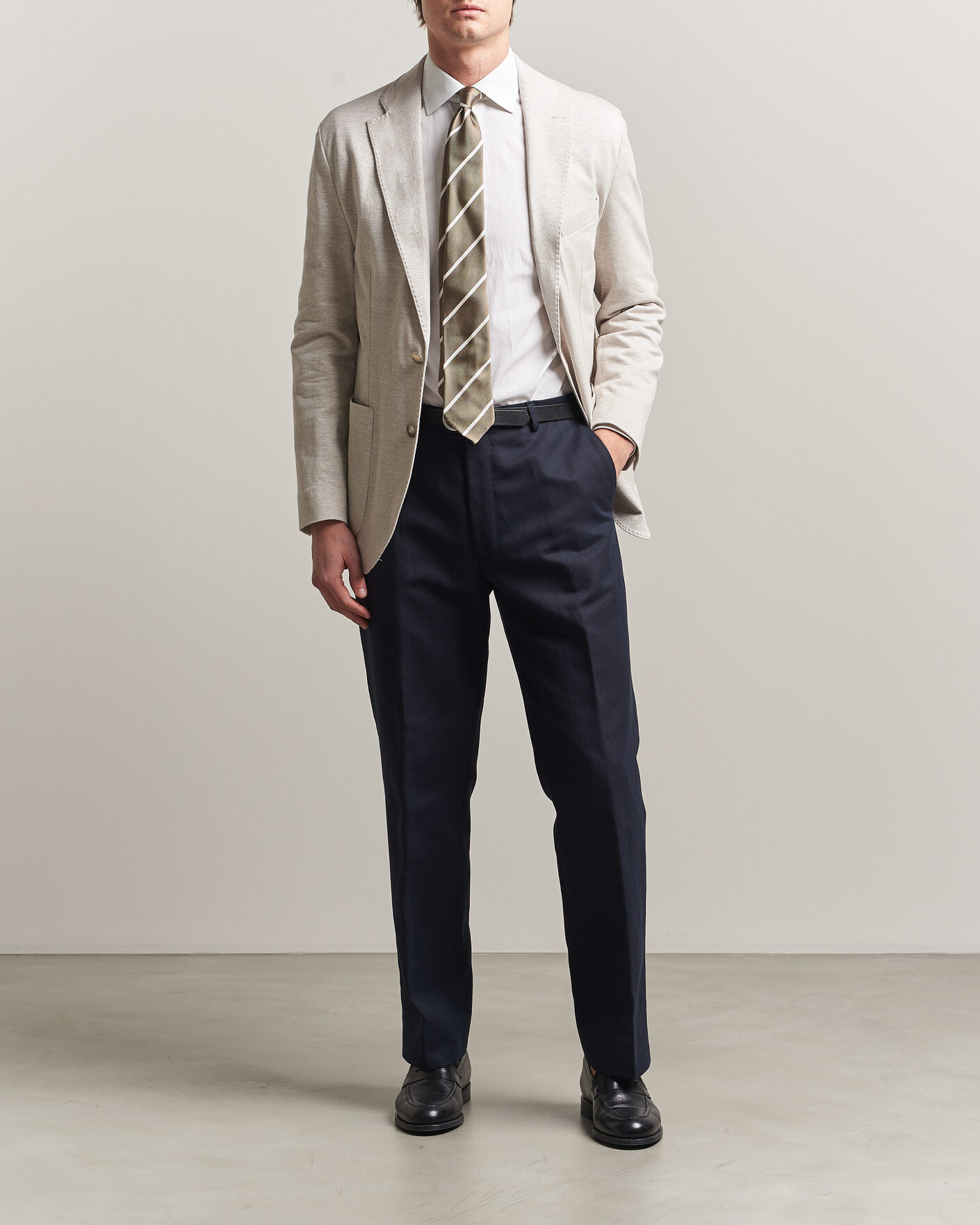 Herren | Sakkos | Eton | Linen Jersey Herringbone Blazer Beige