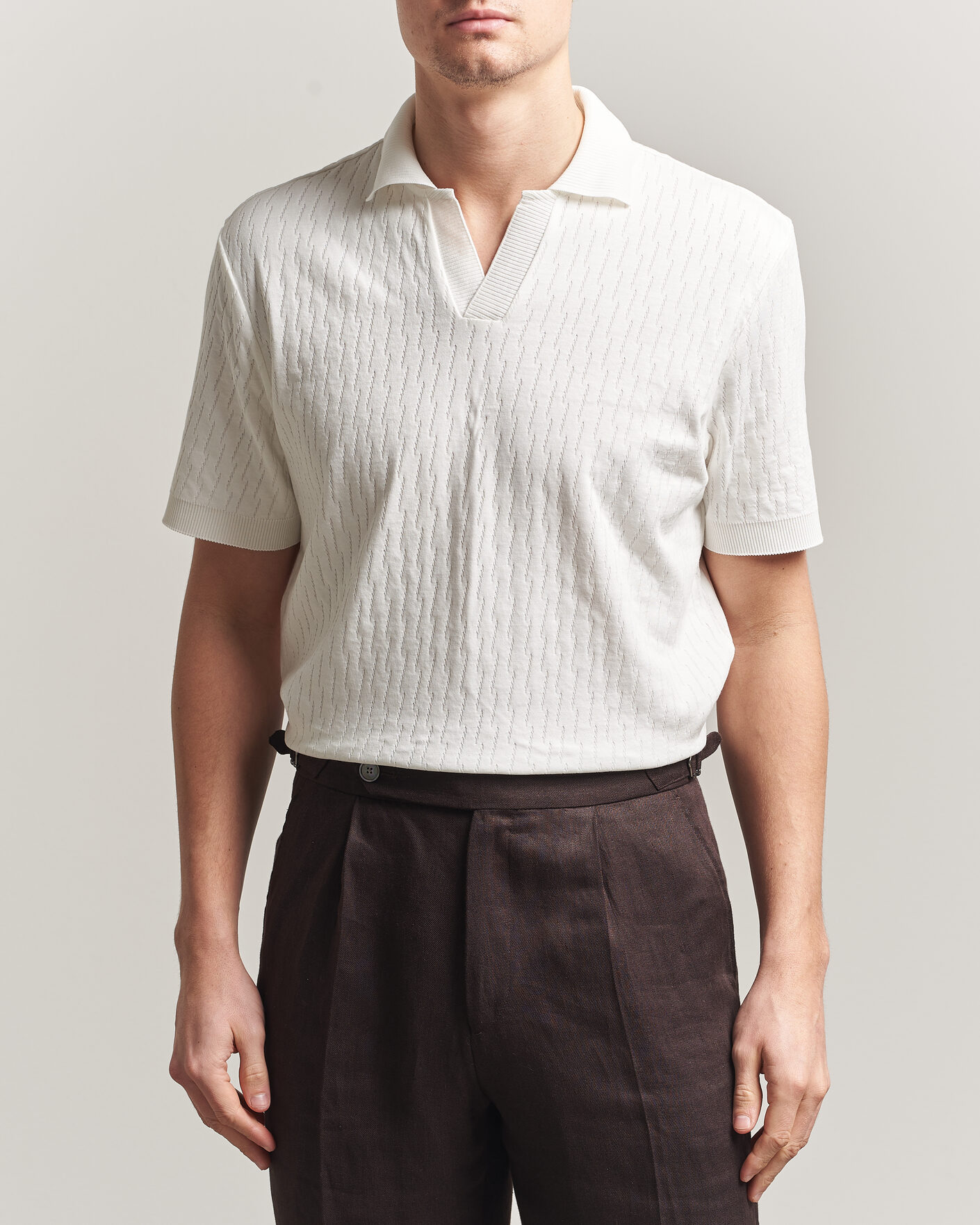 Herren | Poloshirts | Eton | Open Collar Jacquard Polo Off White