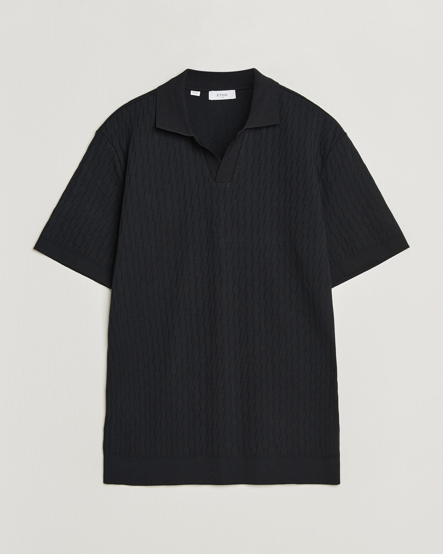 Herren | Poloshirts | Eton | Open Collar Jacquard Polo Black