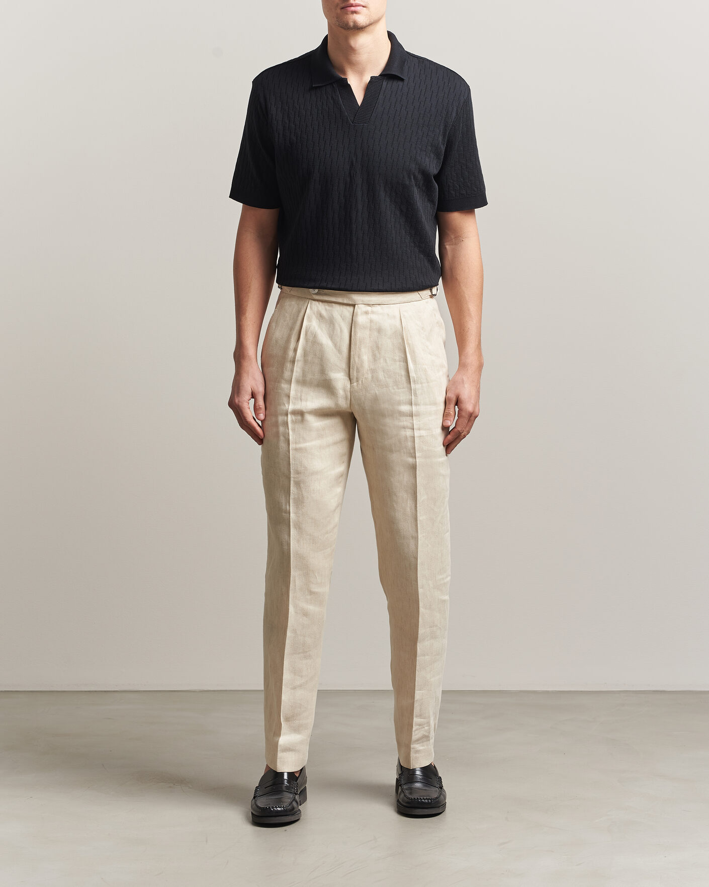 Herren | Poloshirts | Eton | Open Collar Jacquard Polo Black