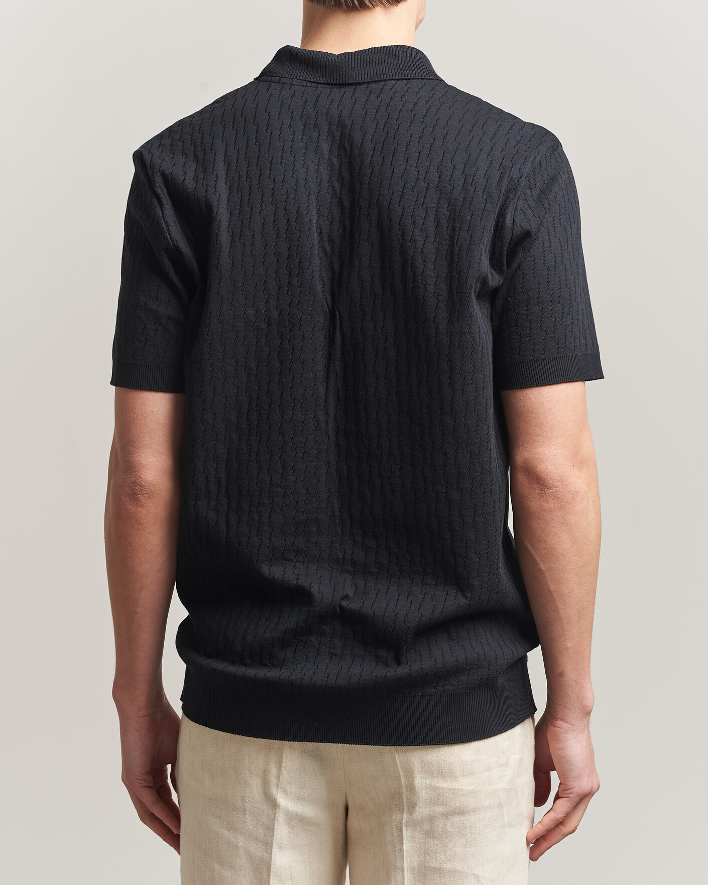 Herren | Poloshirts | Eton | Open Collar Jacquard Polo Black