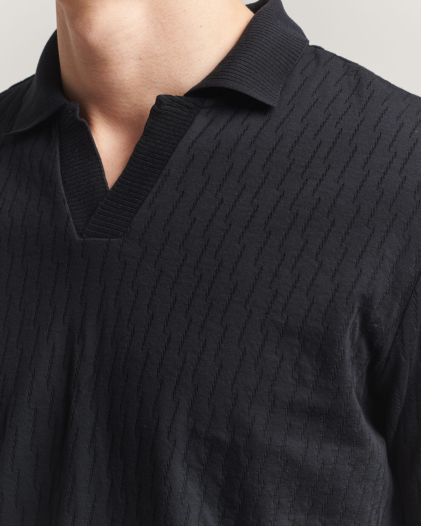 Herren | Poloshirts | Eton | Open Collar Jacquard Polo Black