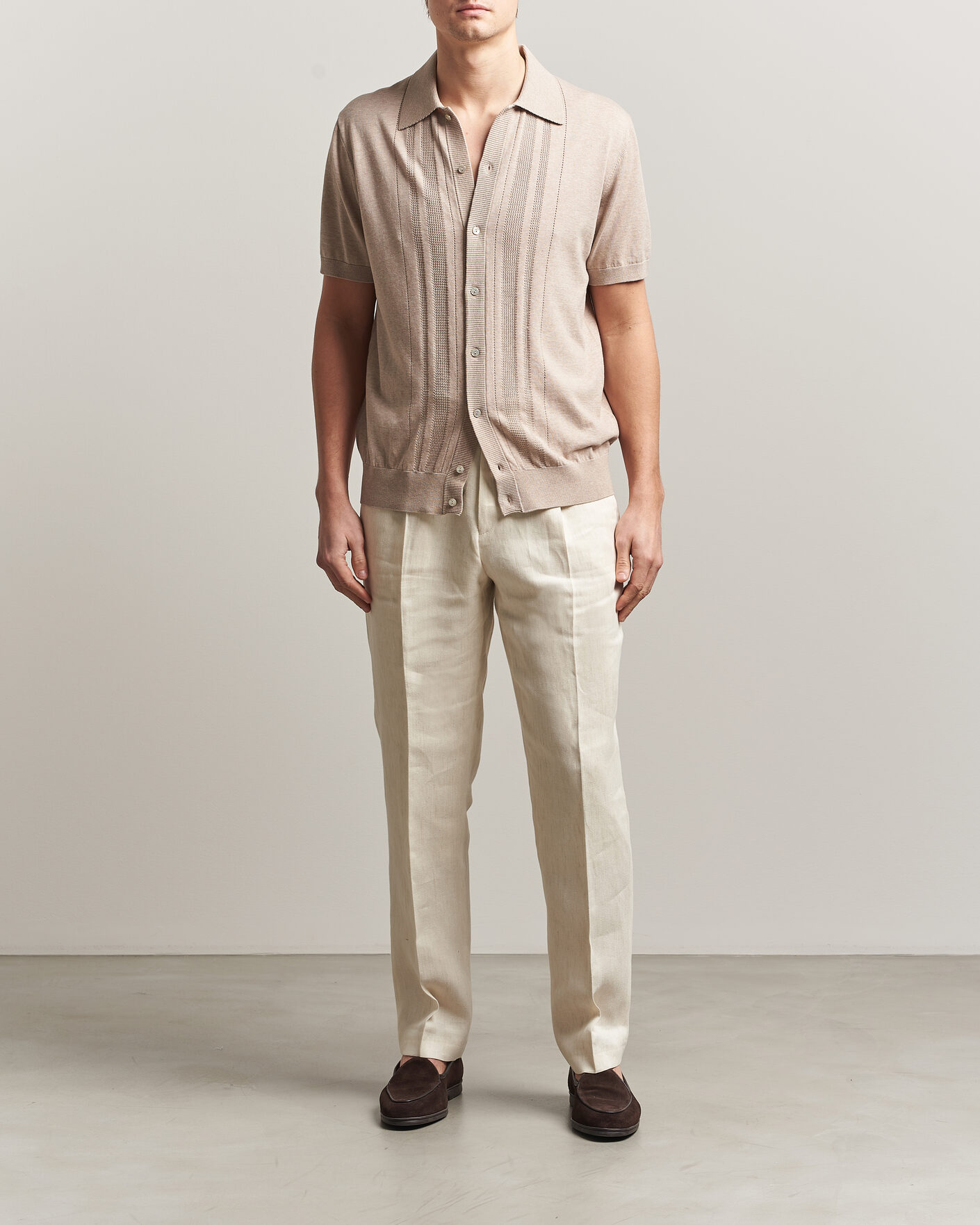 Herren | Hemden | Eton | Cotton Structured Knitted Short Sleeve Shirt Beige
