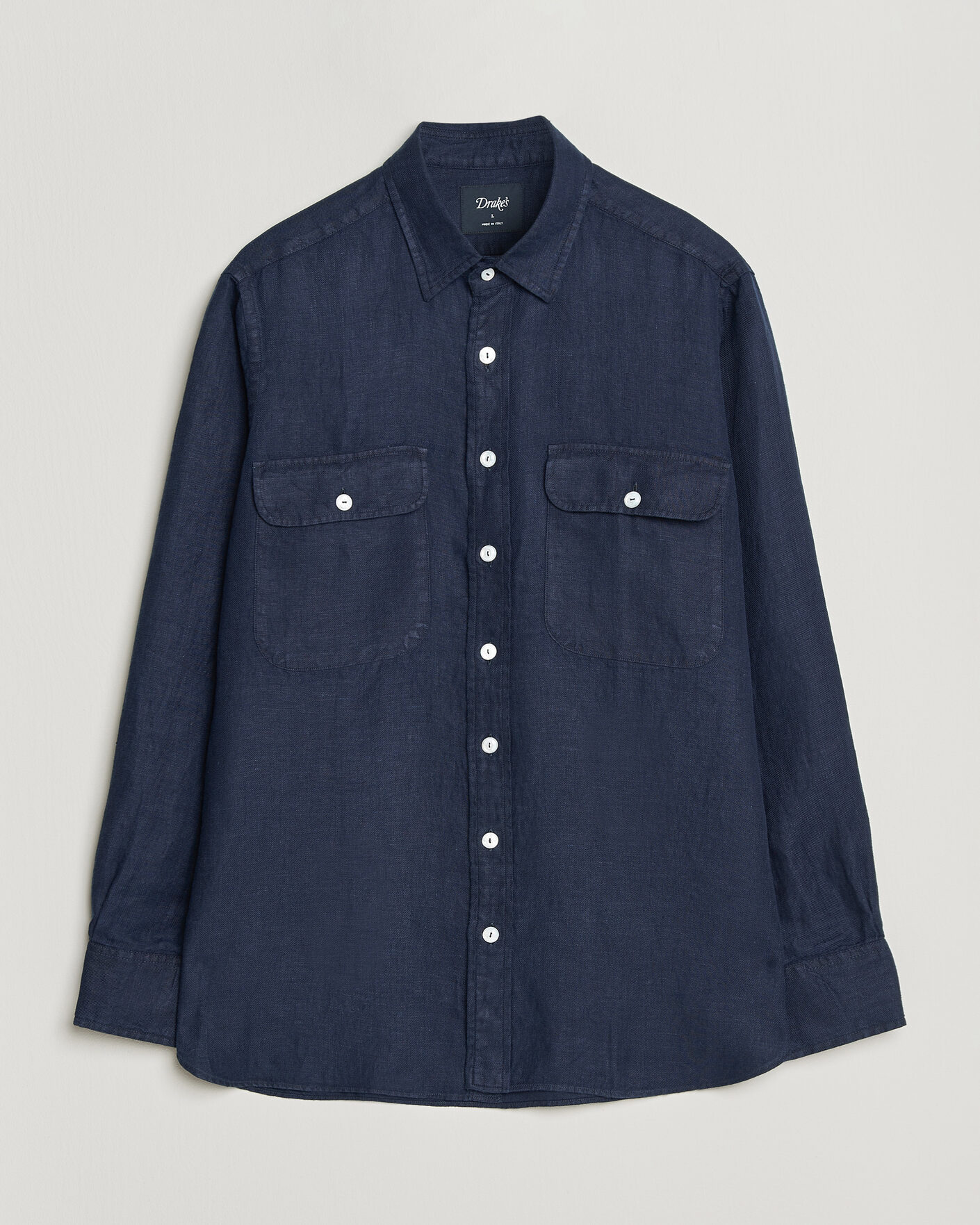 Herren | Hemden | Drake's | Linen Twill Deep Pocket Work Shirt Navy