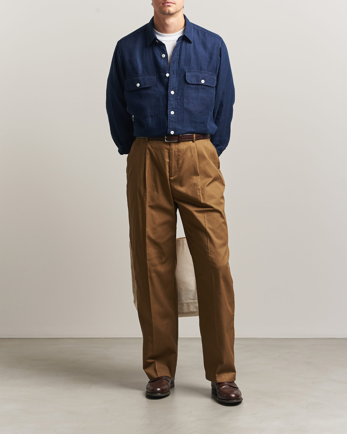Herren | Hemden | Drake's | Linen Twill Deep Pocket Work Shirt Navy