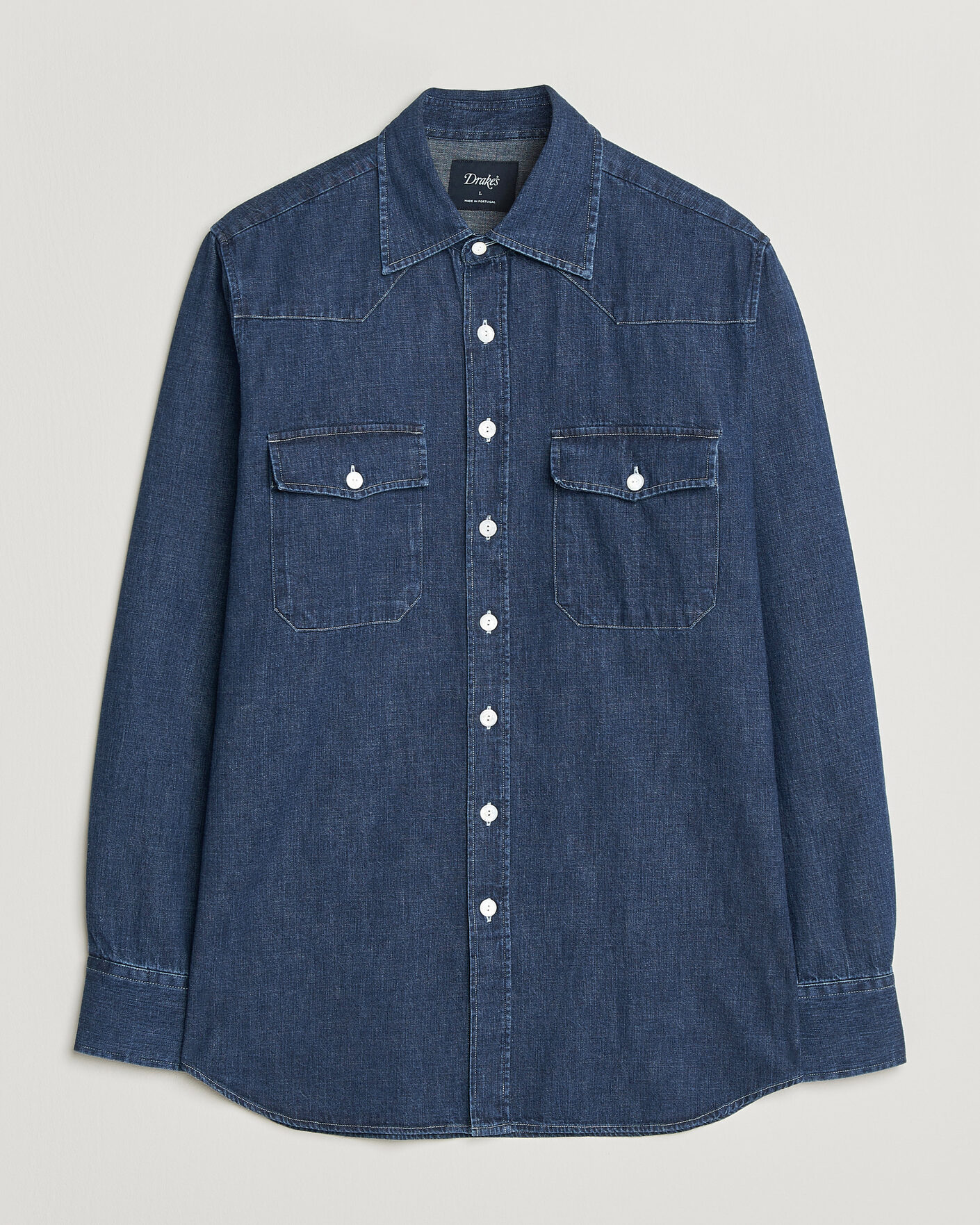 Herren | Hemden | Drake's | Light Denim Western Shirt Stone Wash