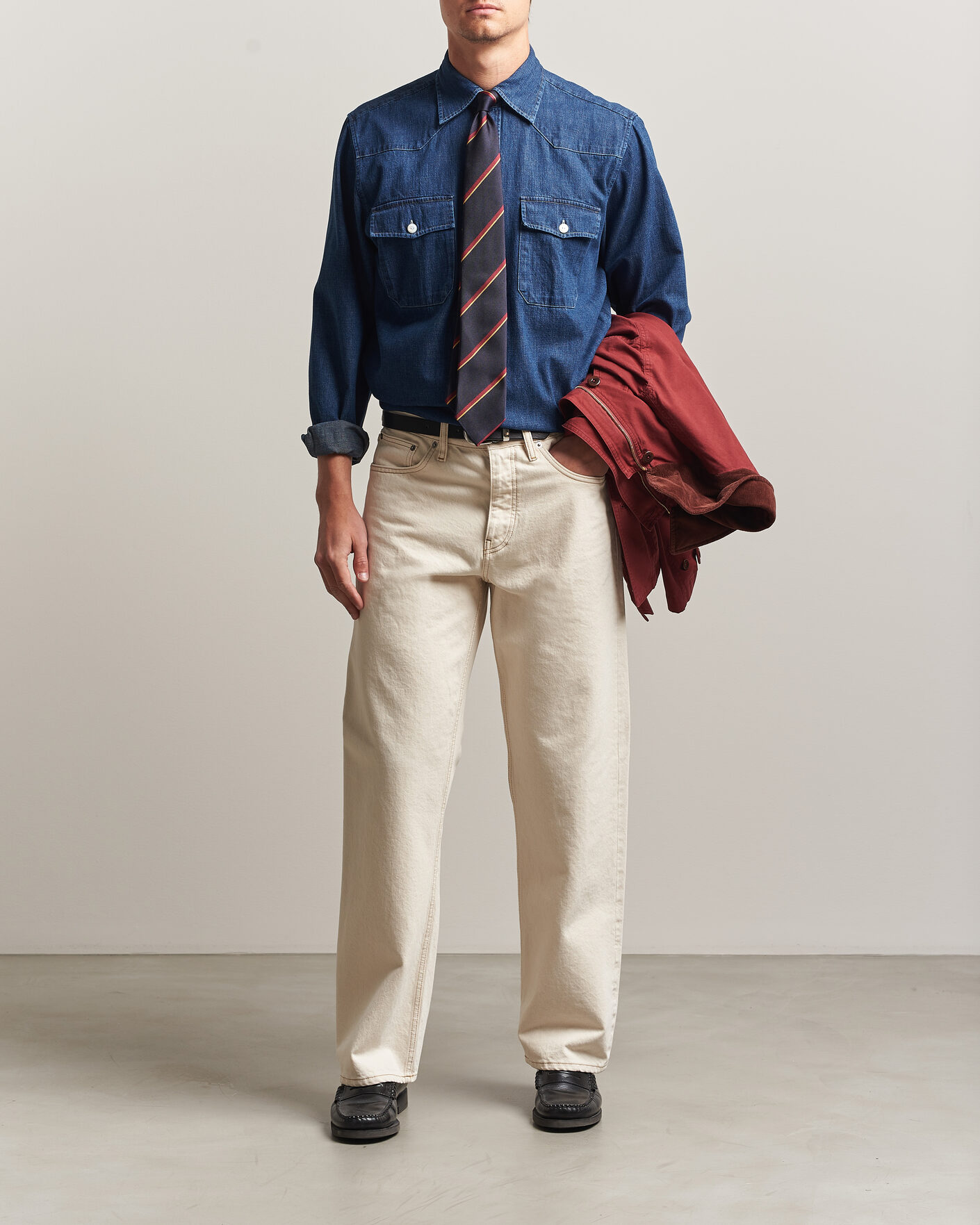 Herren | Hemden | Drake's | Light Denim Western Shirt Stone Wash