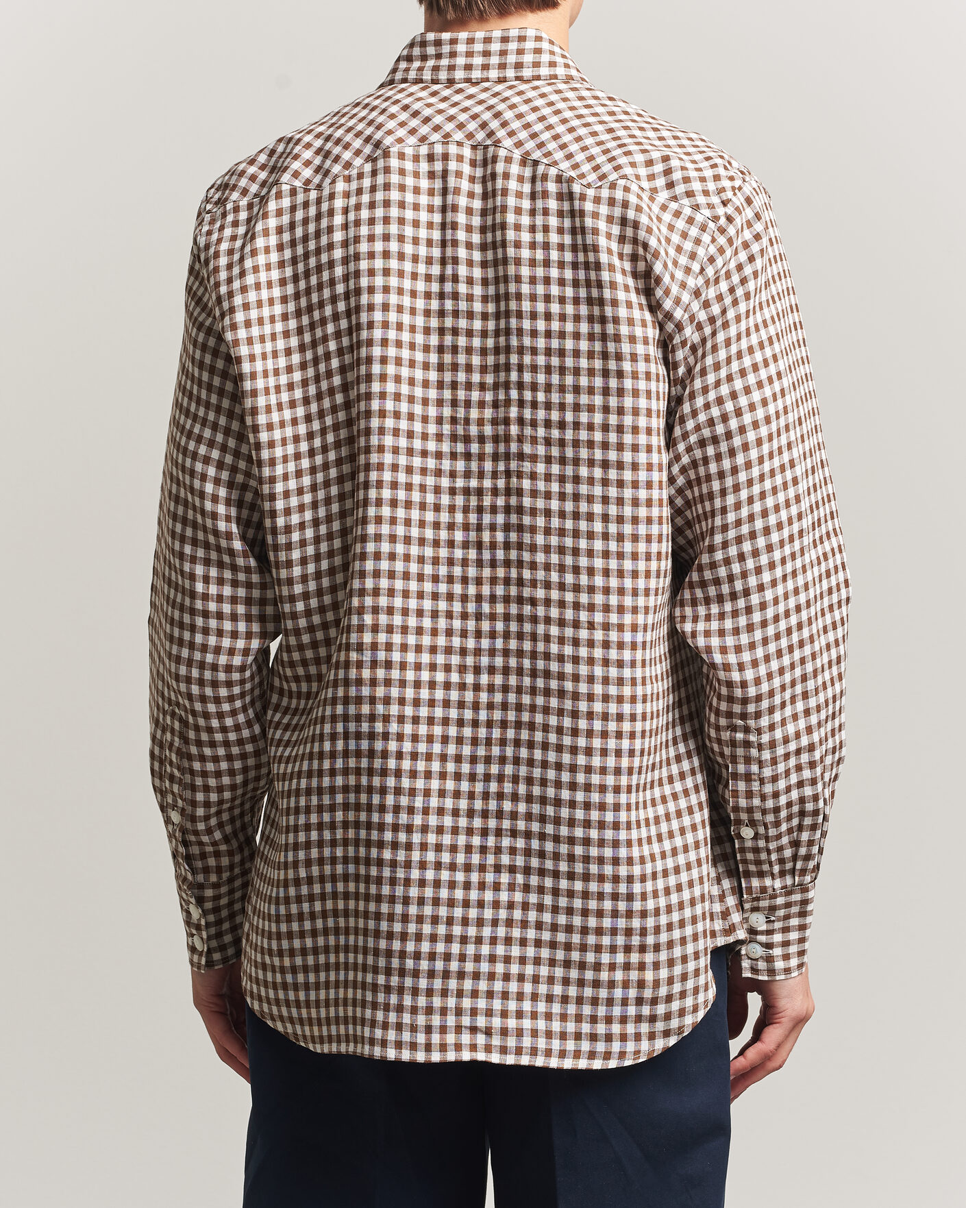 Herren | Hemden | Drake's | Linen Gingham Western Shirt Brown/White