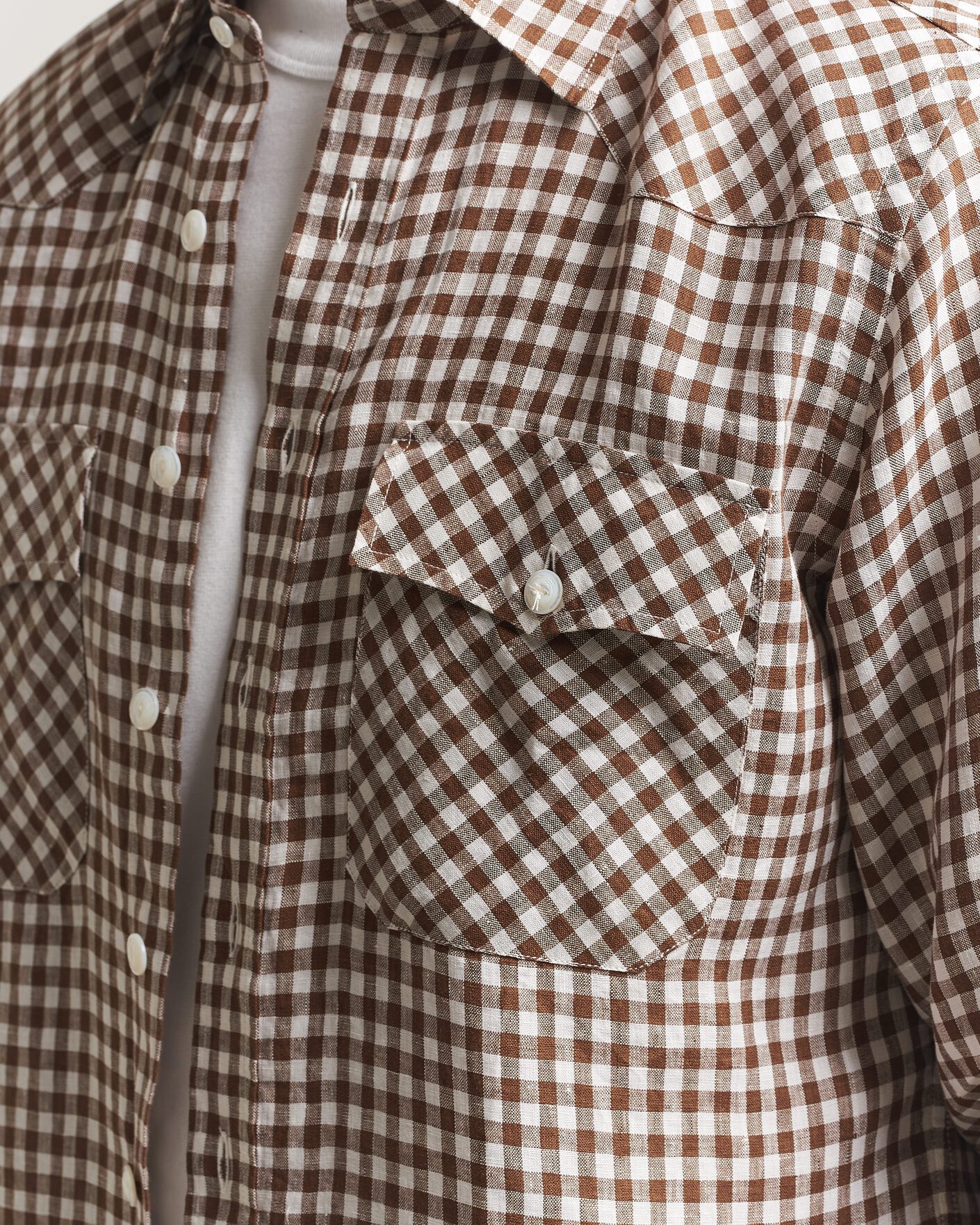 Herren | Hemden | Drake's | Linen Gingham Western Shirt Brown/White