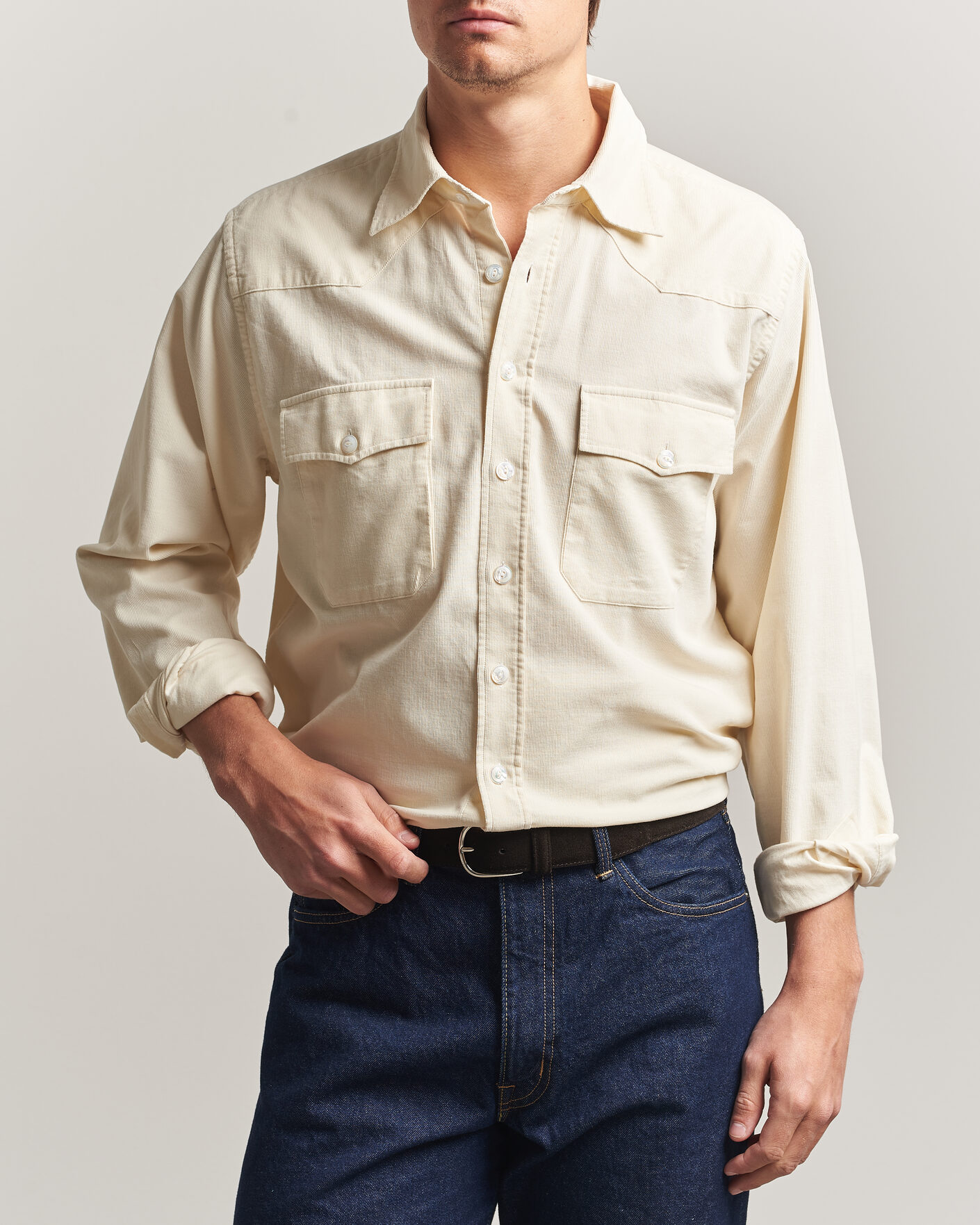 Herren | Hemden | Drake's | Needlecord Western Shirt White