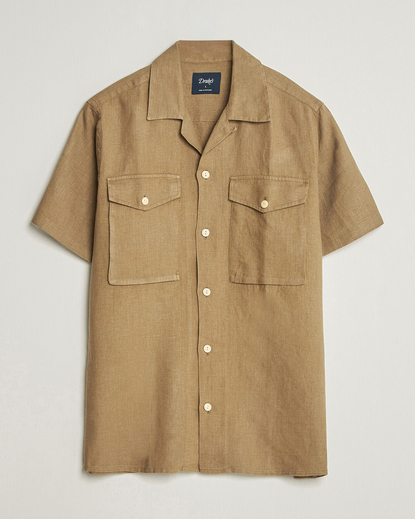 Herren | Hemden | Drake's | Military Short Sleeve Camp Collar Shirt Khaki