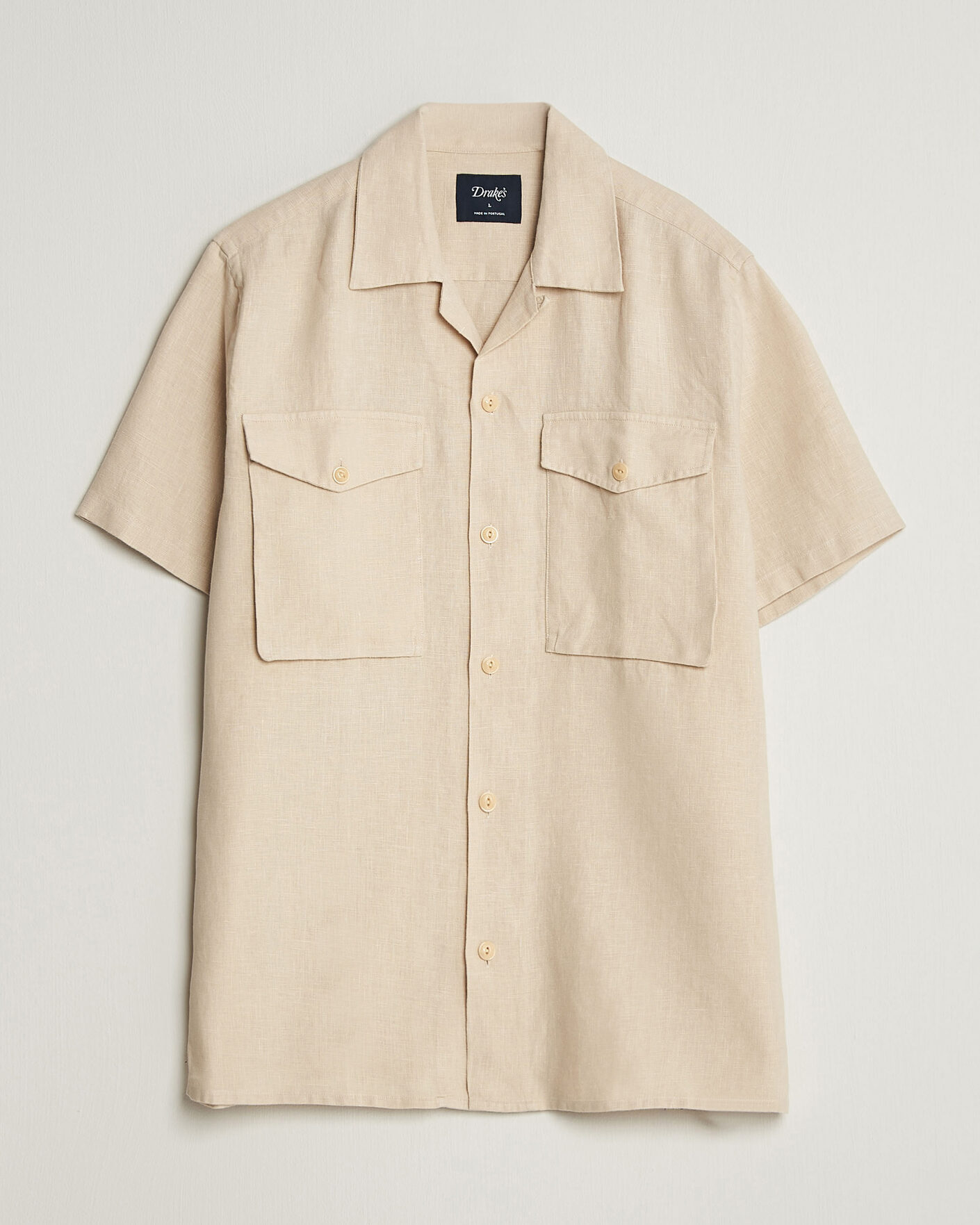 Herren | Hemden | Drake's | Military Short Sleeve Camp Collar Shirt Ecru