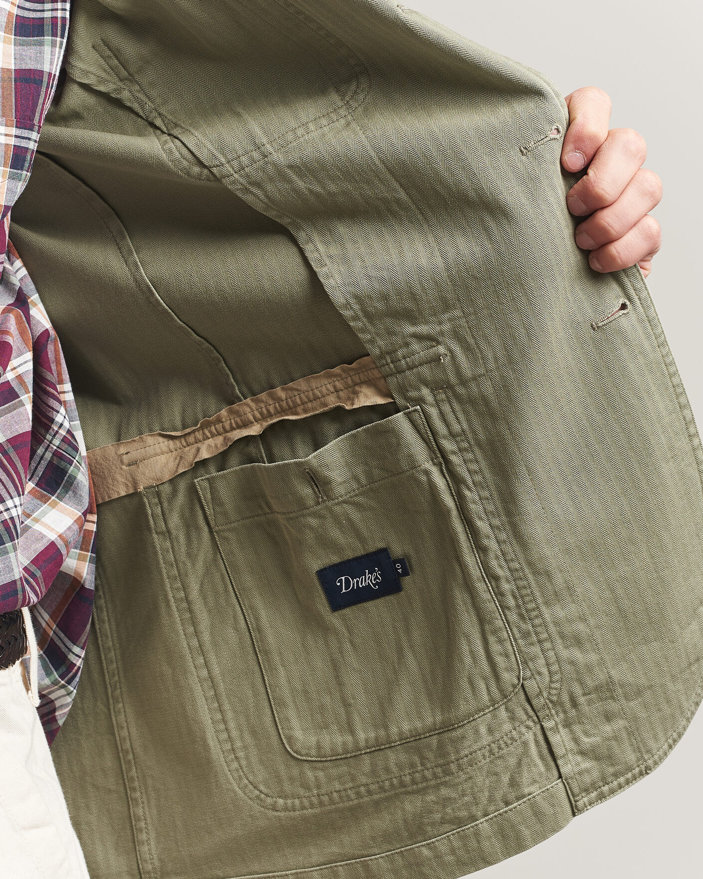 Herren | Sakkos | Drake's | MKI Herringbone Games Blazer Olive