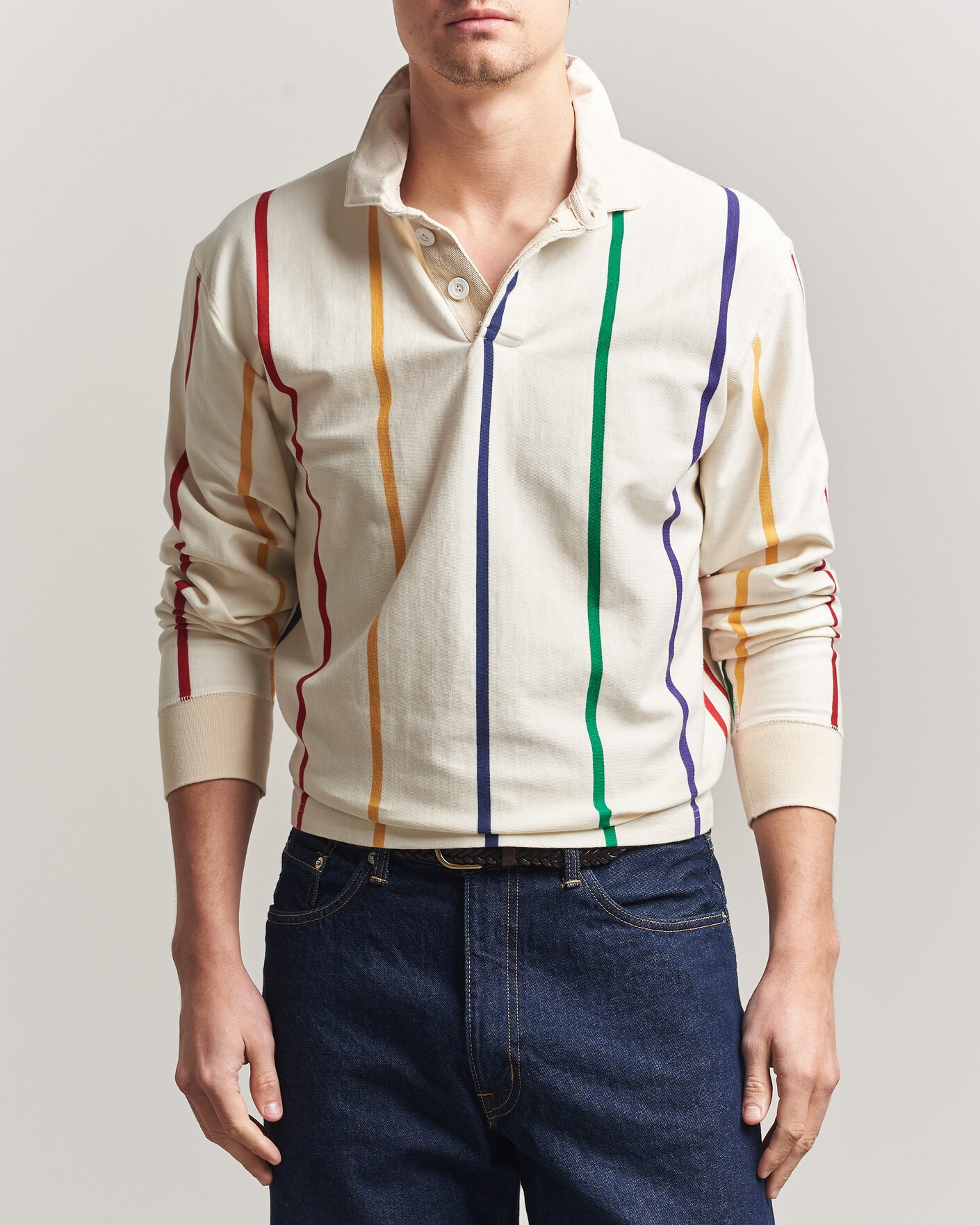 Herren | Pullover | Drake's | Colourful Vertical Stripe Rugby White